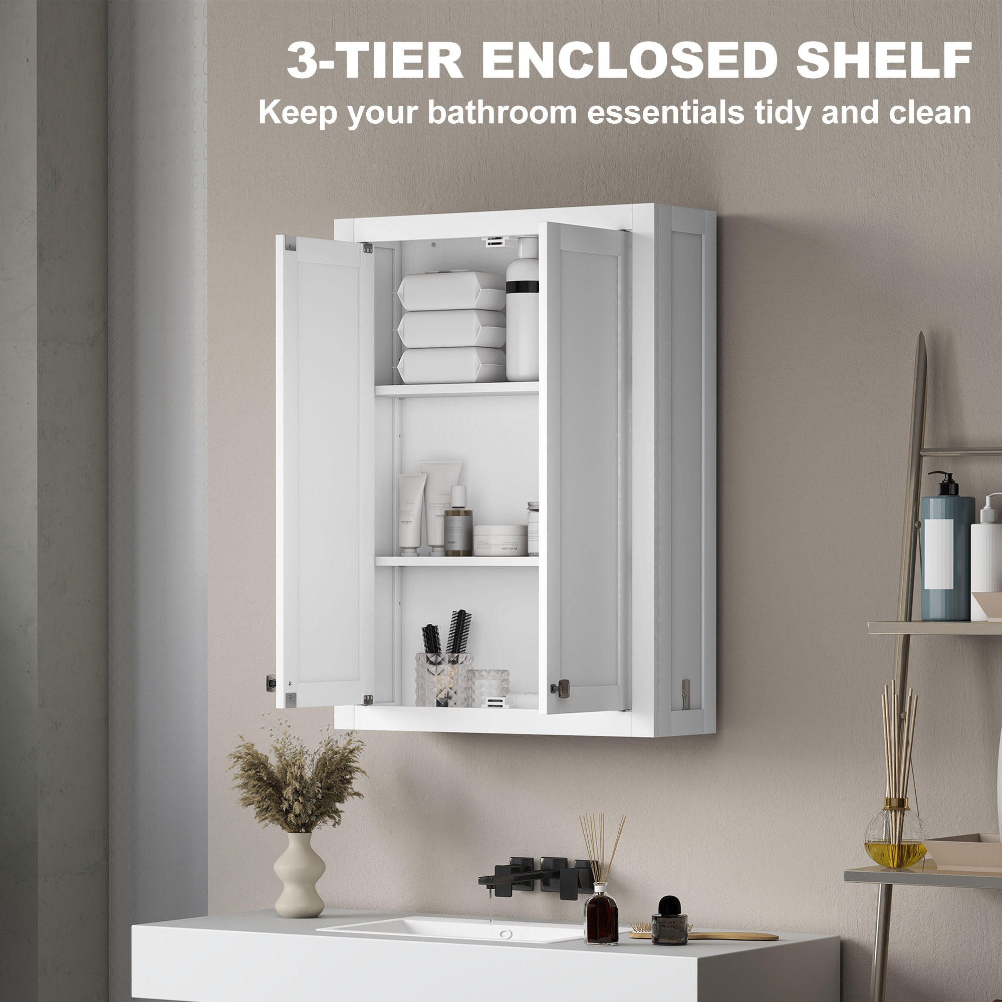 HOMCOM Bathroom Wall Cabinet with Adjustable Shelves White 4