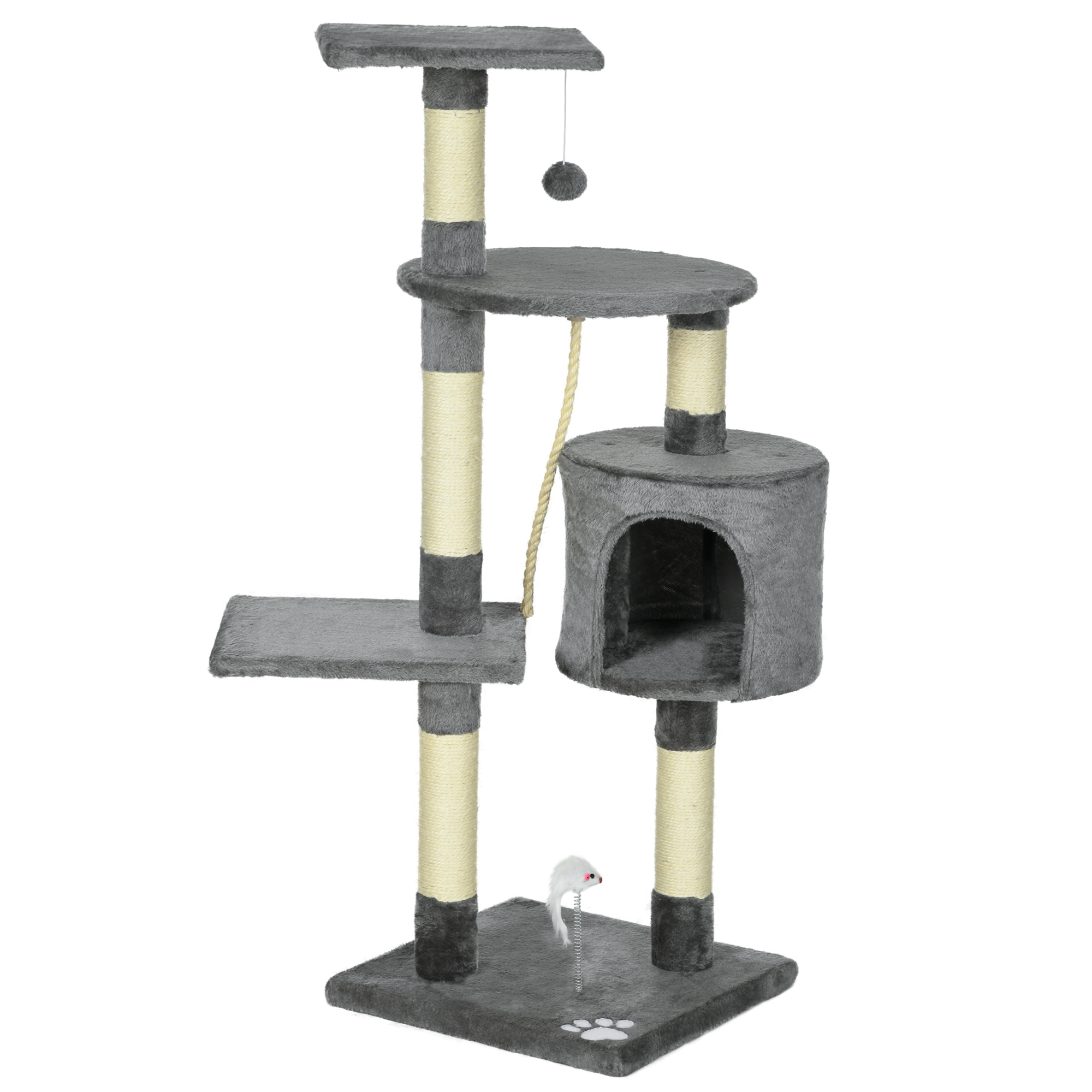 PawHut Kratzbaum fr Katzen Hhe 116 cm Katzenturm mit Sisalpfosten Hhle  Plattformen und Spielzeug Dunkelgrau | Aosom.de