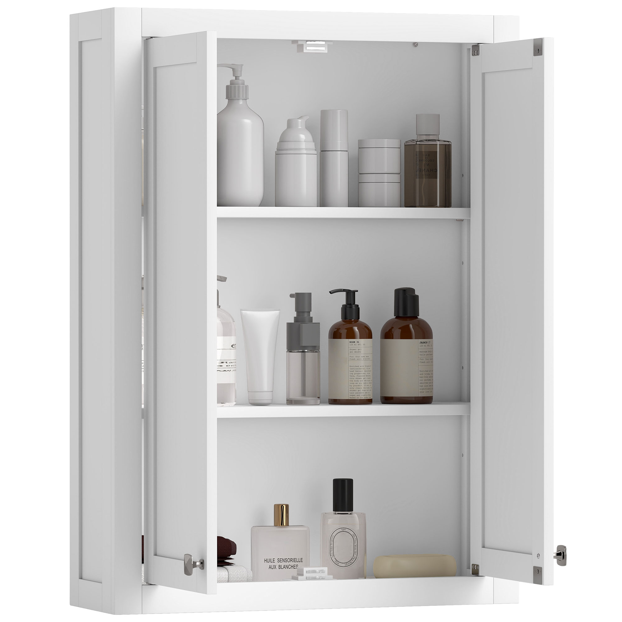 HOMCOM Mobile da Bagno a Parete in Legno con 2 Ripiani Regolabili su 3 Livelli, 61x20x84 cm, Bianco   Aosom Italy