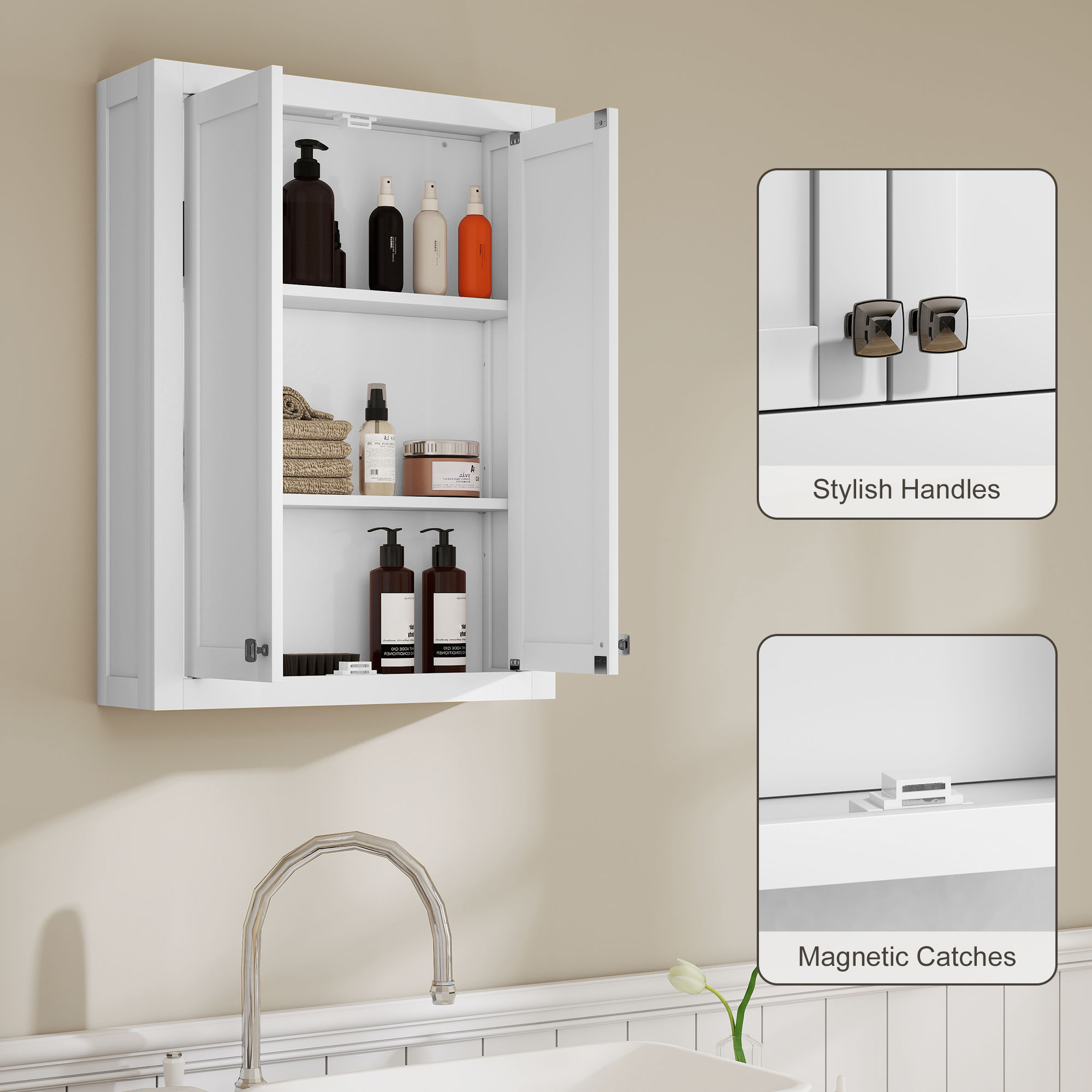HOMCOM Bathroom Wall Cabinet with Adjustable Shelves White 6