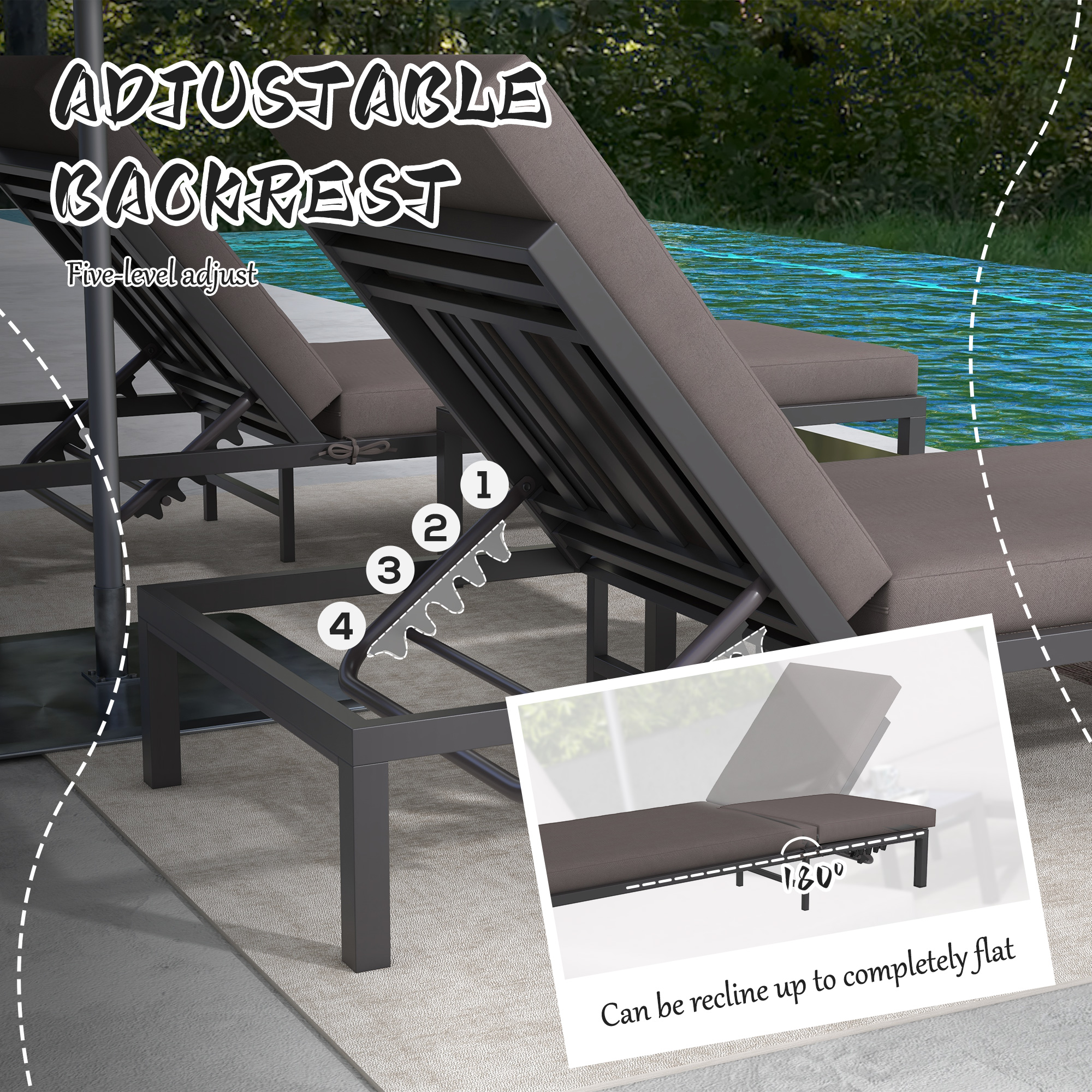 Outsunny Three-Piece Aluminium Lounger Set, with Reclining Backs 4