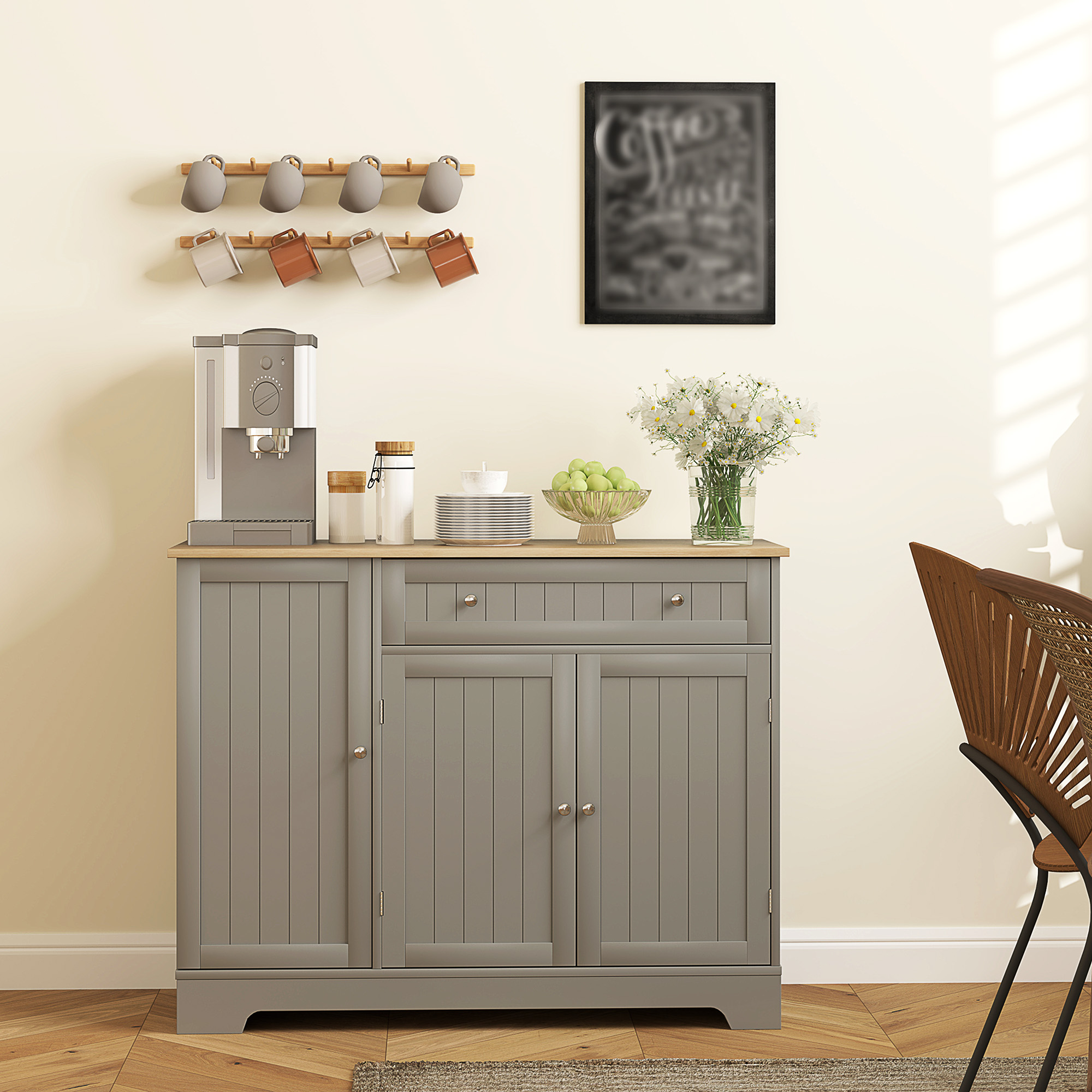 Buffet da Cucina, Mobile con 2 Armadietti a Porta, 2 Cassetti, Piano