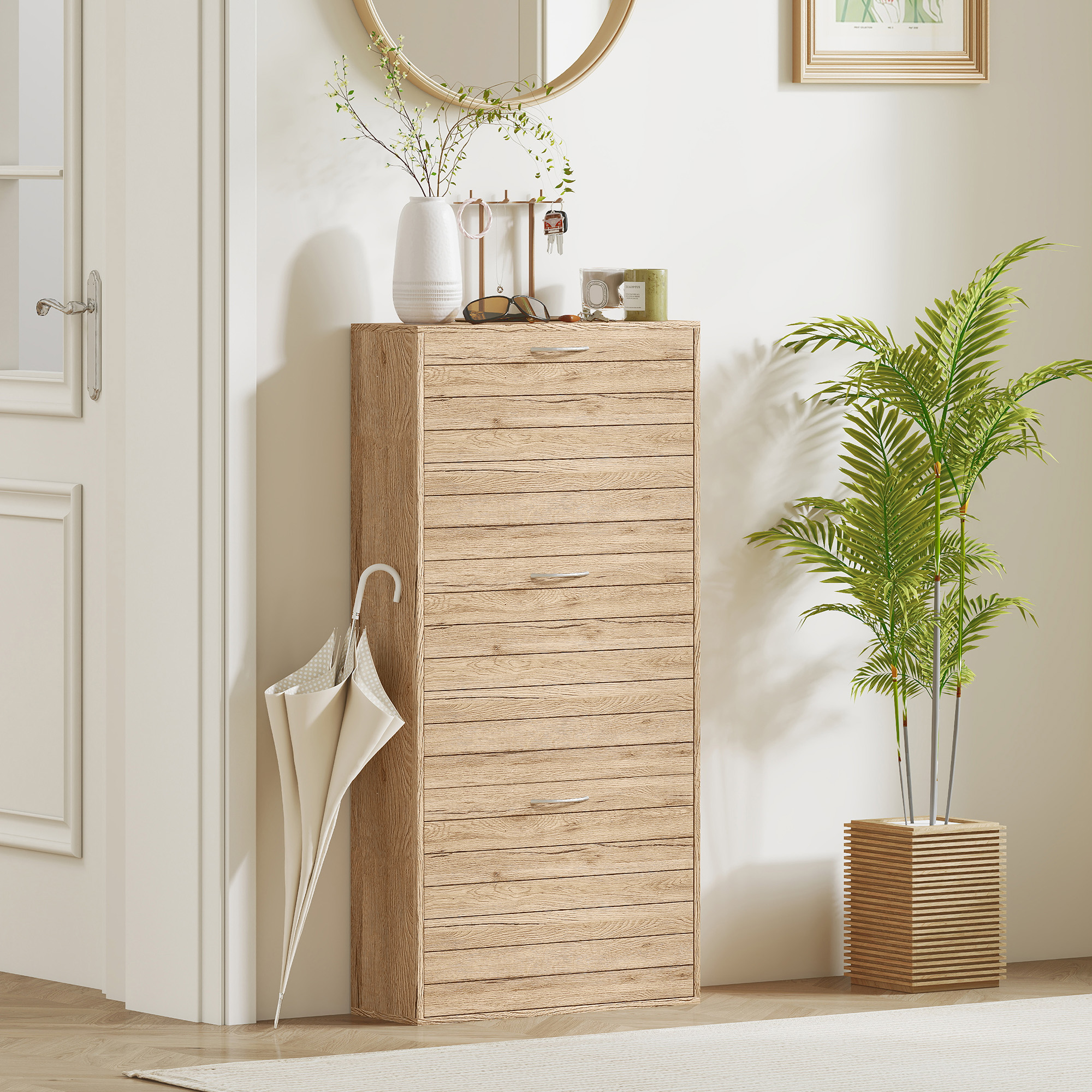 HOMCOM 12-Shoe Flip Drawer Storage Cabinet Brown Wood-Effect 8