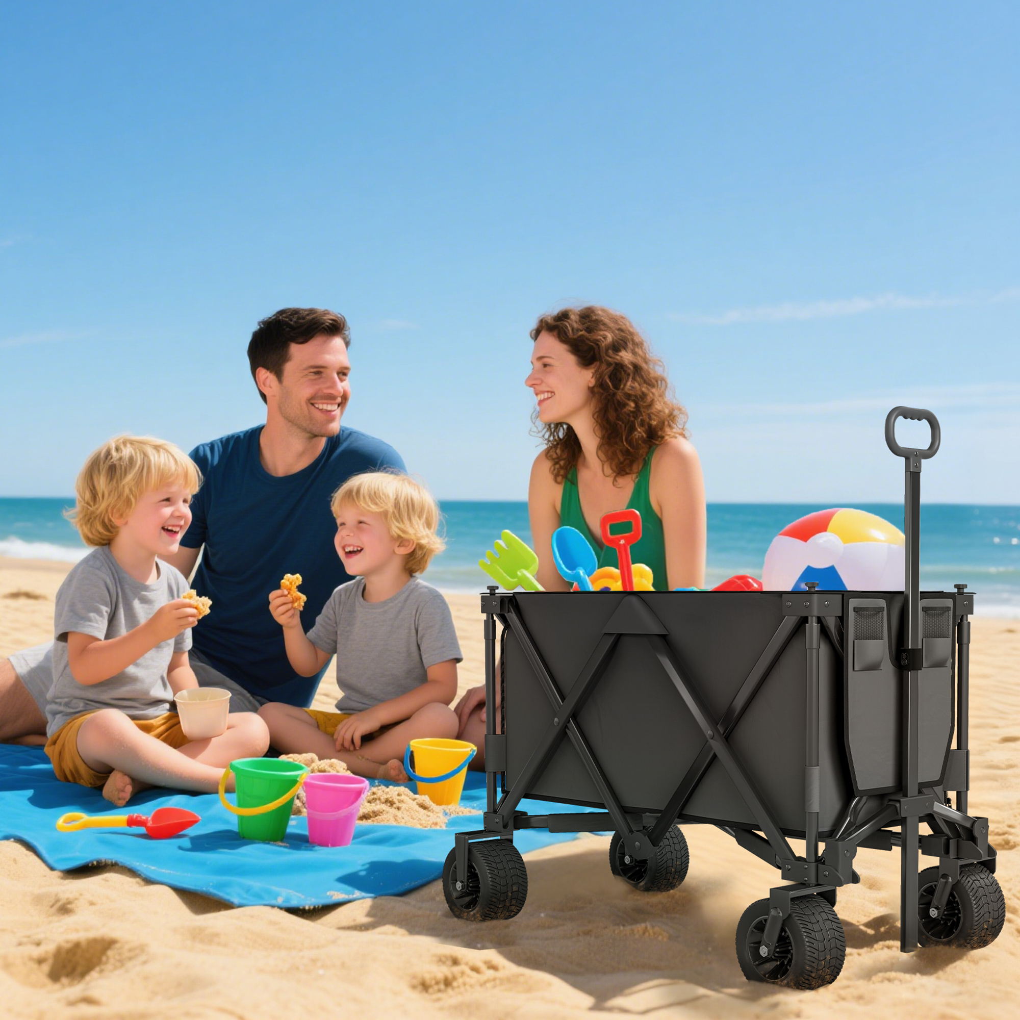 Outsunny Folding Garden Trolley, Cargo Traile on Wheels, Collapsible Camping Trolley, Outdoor Utility Wagon, Dark Grey 9