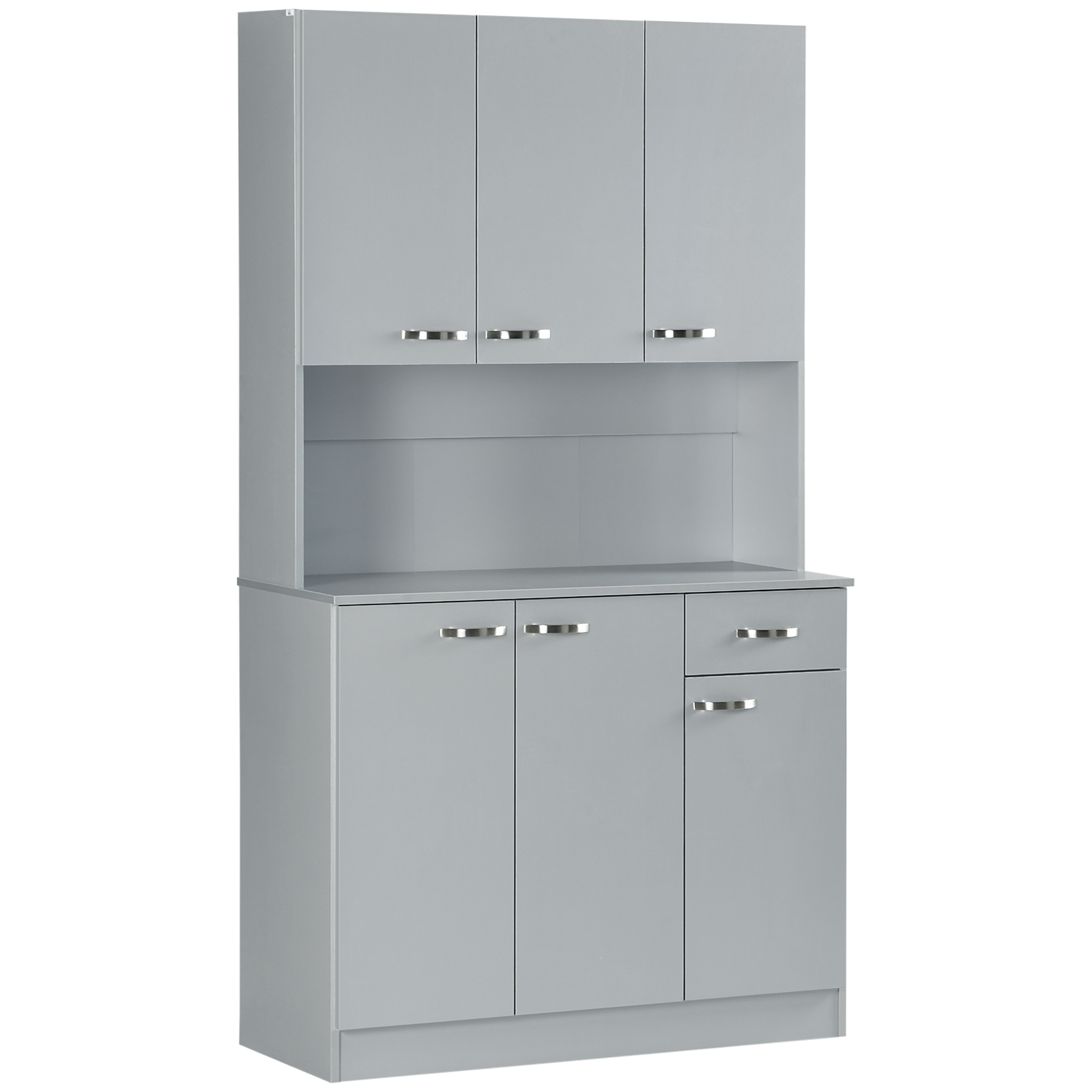 HOMCOM Alacena de Cocina Aparador de Comedor con 1 Cajón 6 Puertas y Estantes Ajustable Estilo Moderno 101x39x180 cm Gris