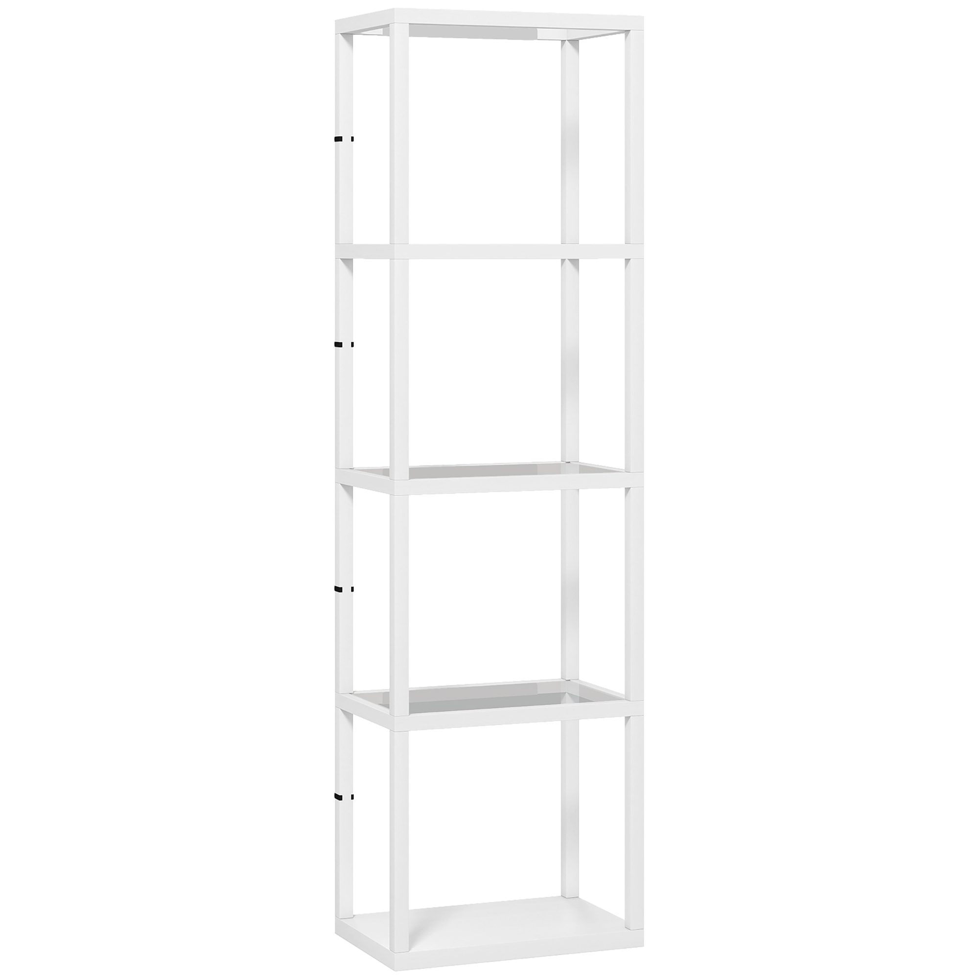 HOMCOM LED Floor Lamp with Glass Shelves, 4 Layers Dimmable Tall Standing Lamp, Modern Column Shelf Floor Light for Living Room, Bedroom, Office, Rustic Brown
