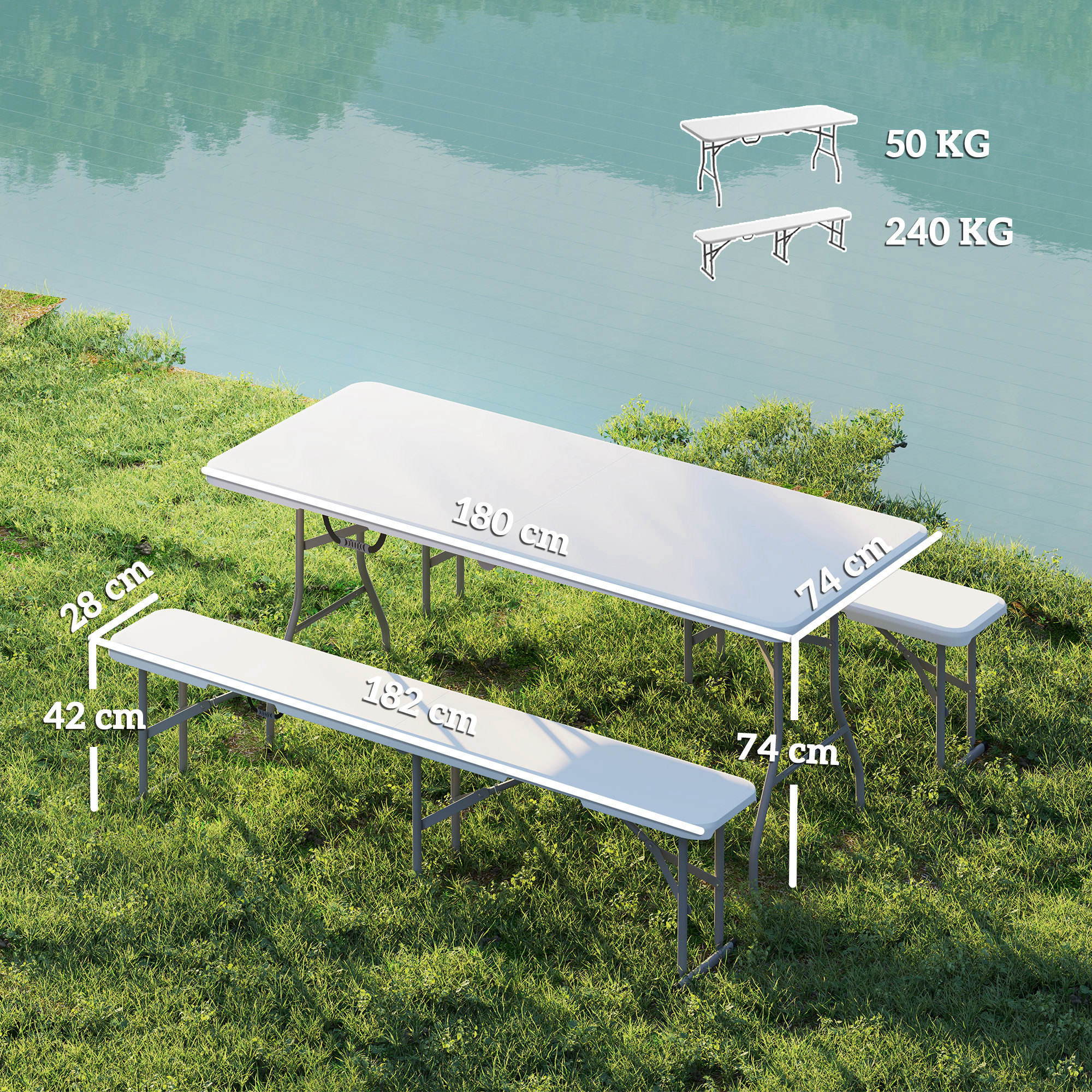 Outsunny Three-Piece Folding Picnic Table and Bench Set White 3