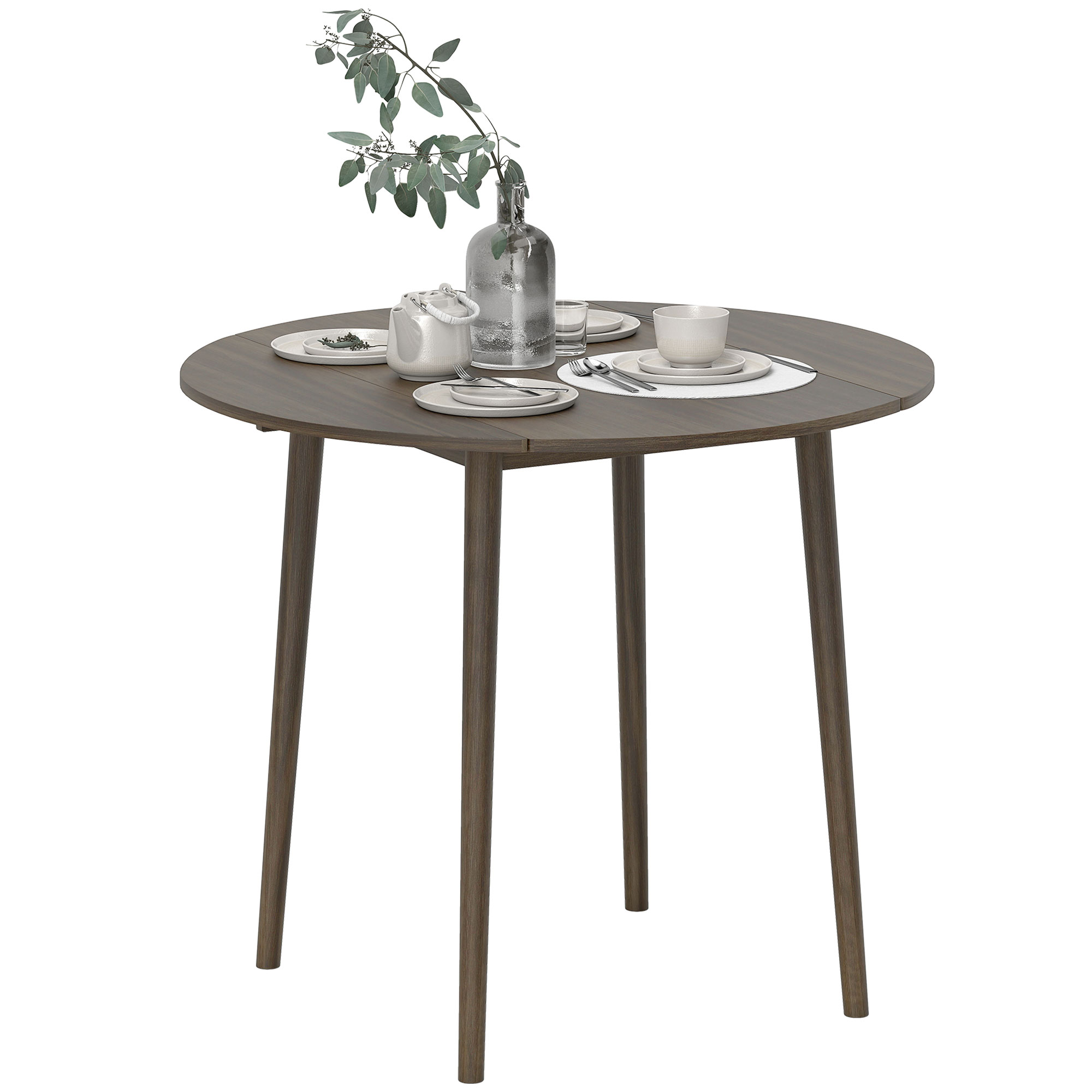 HOMCOM Table de salle à manger pliante 2 abattants, table ronde extensible pour 4 personnes, pieds en bois Ø 89 x 73,5 cm, gris