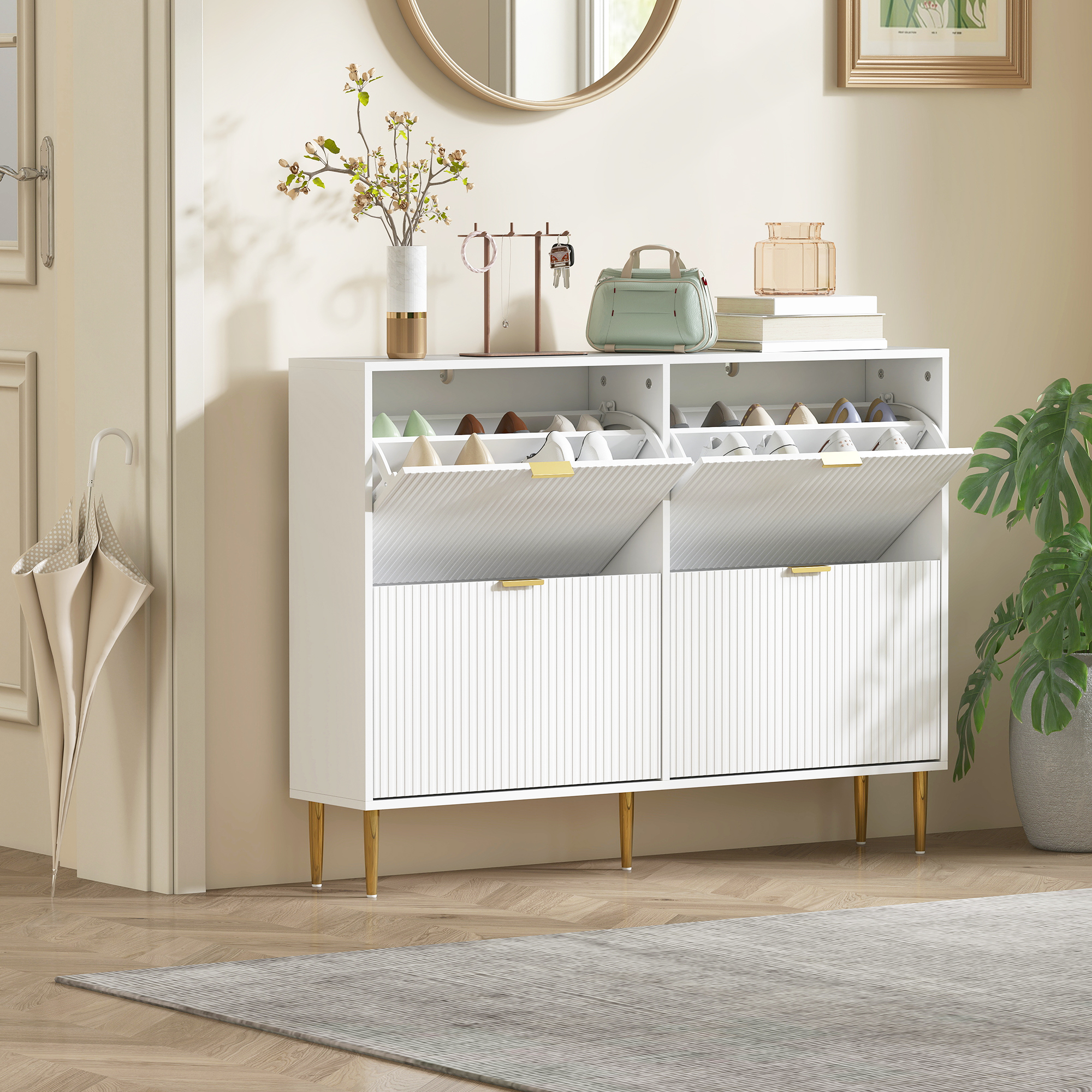 HOMCOM Schuhschrankplatzsparend Slim mit 4 Rillenpaneelklappen, Moderner Ho günstig online kaufen