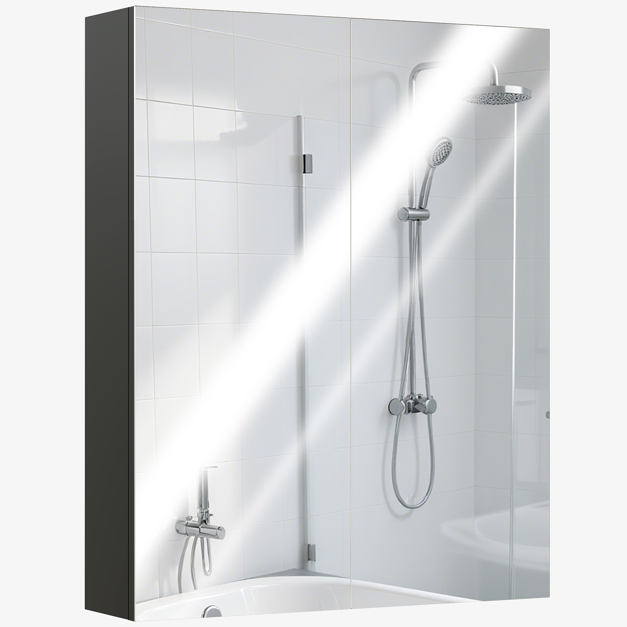 Armoire Salle De Bain 2 Portes Avec Miroir - HOMCOM 60x15x75 Cm - MDF Noir - 2 étagères Réglables - Suspendue - 9