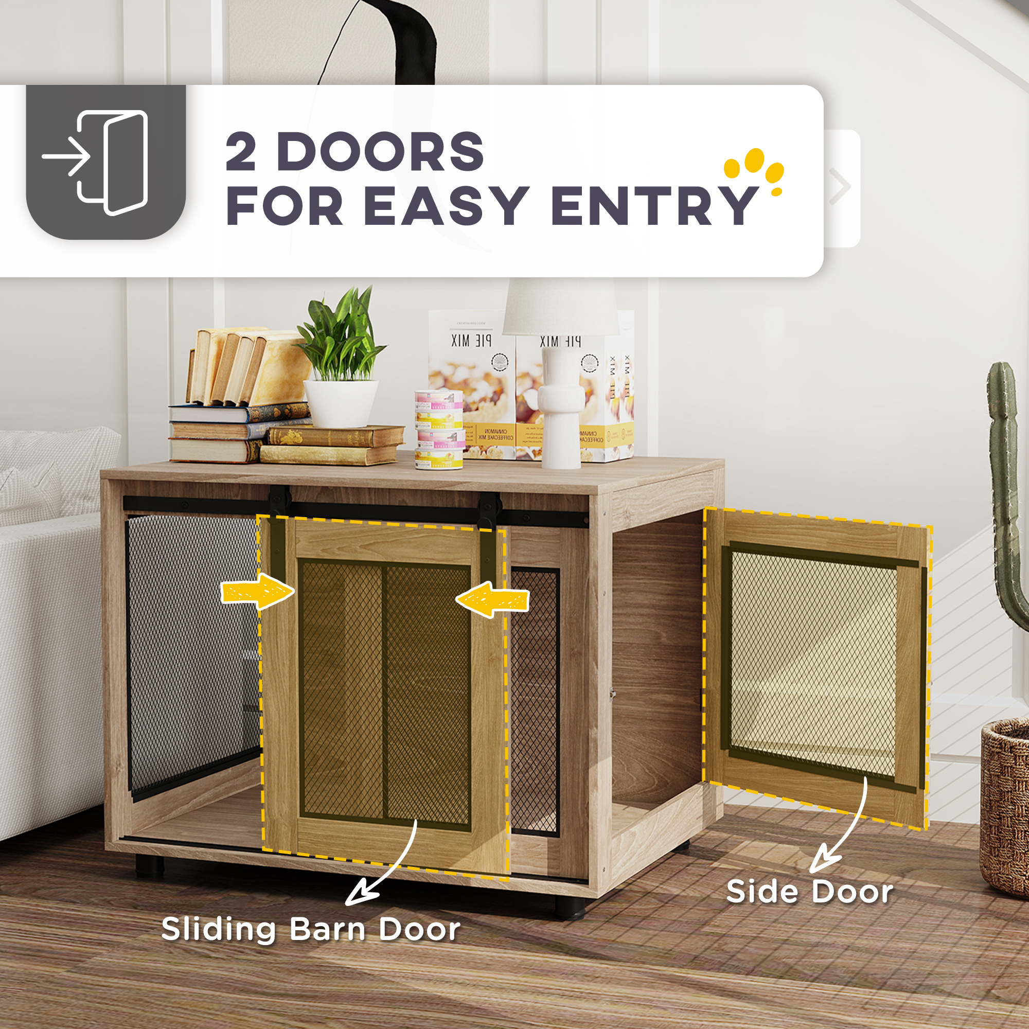 PawHut Dog Crate Furniture with Sliding Door for Medium Dogs, Brown 6