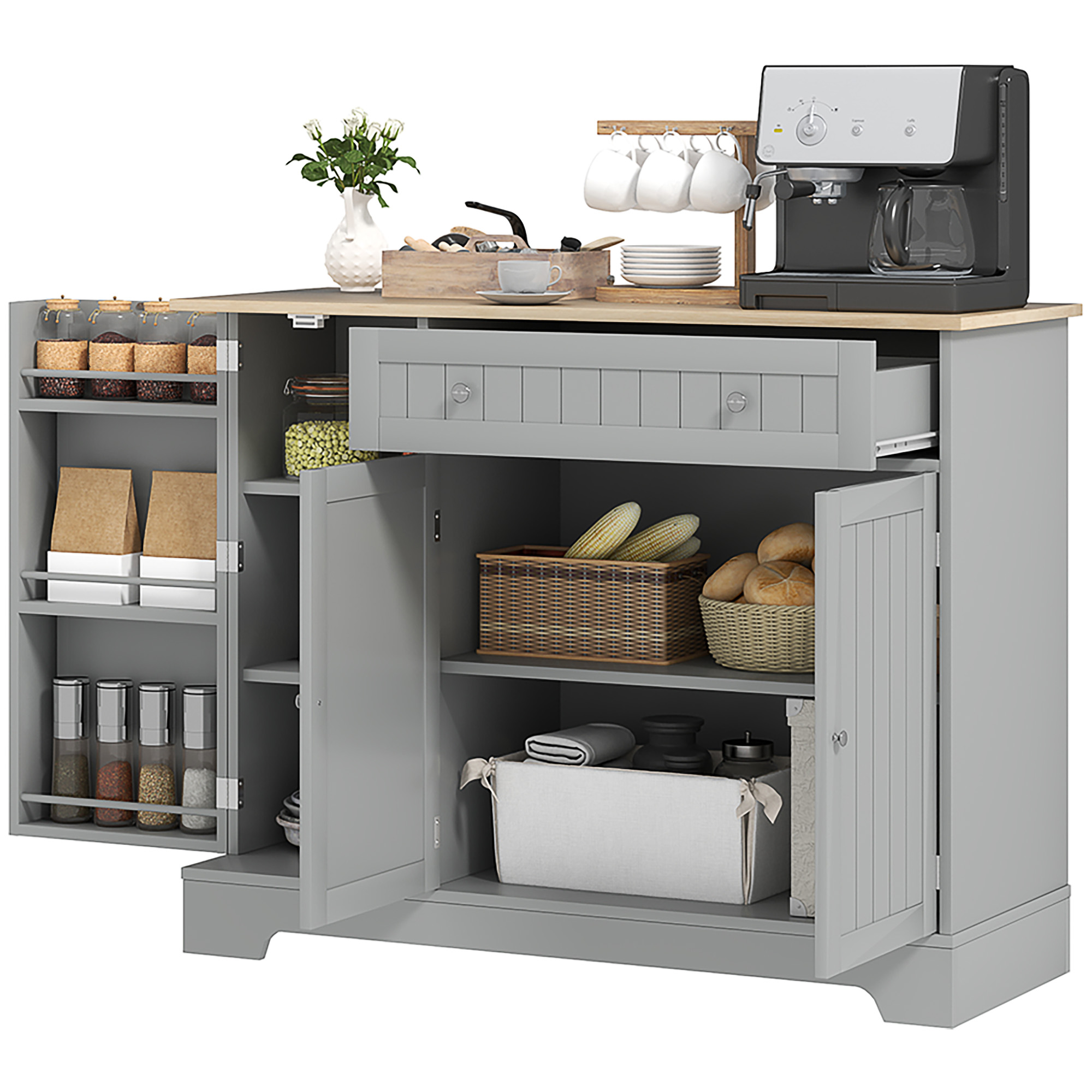 HOMCOM Buffetschrank Küche, Aufbewahrungsschrank Küche, Aufbewahrungsmöbel mit 2 Schränken, Schublade, Türregalen und höhenverstellbarem Regal, 105 x 40 x 83 cm, grau   Aosom – HOMCOM