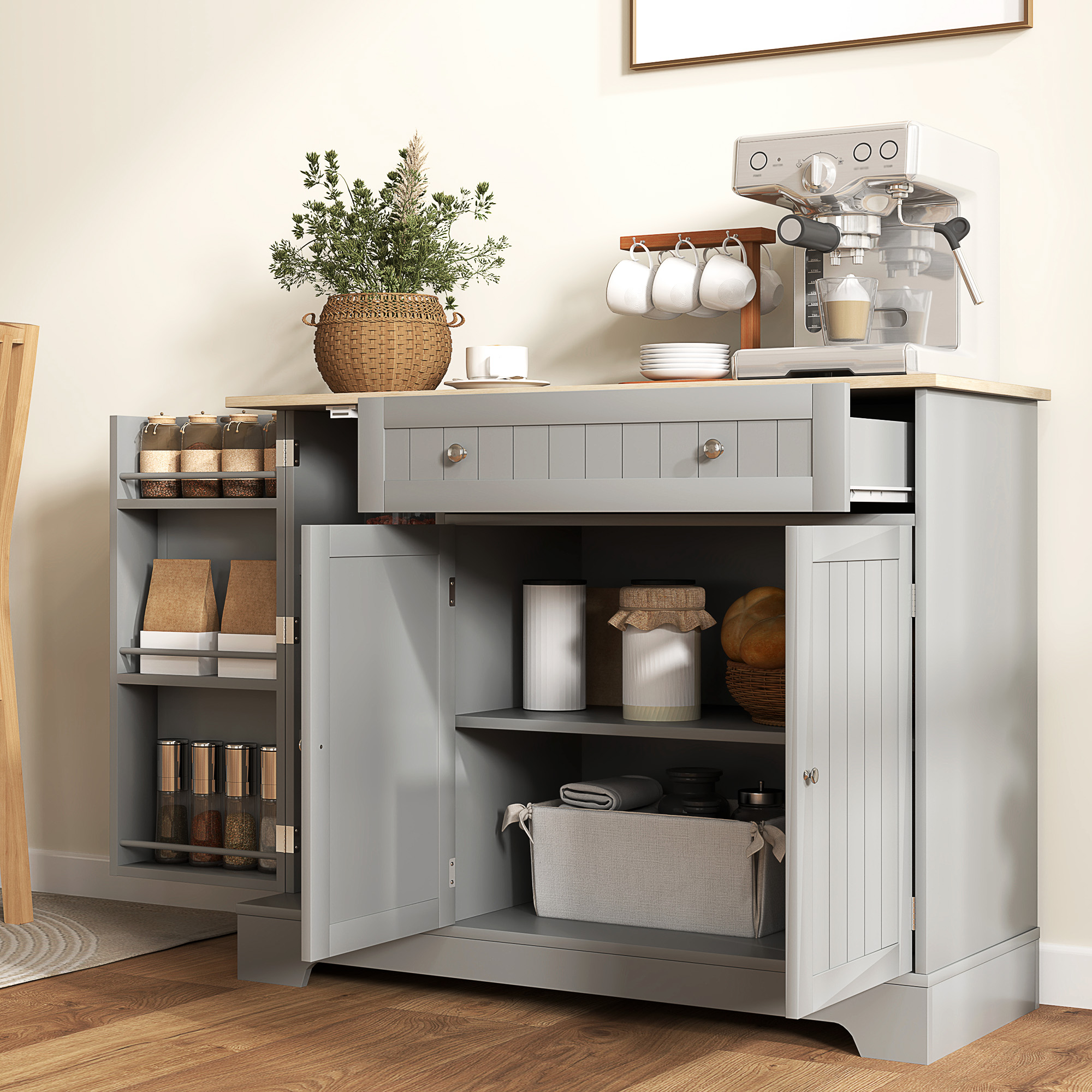 Credenza, Consolle con 3 Cassetti, Credenza Buffet con 3 Ante, Ripiani Regolabili, Mobile di Archiviazion e per Soggiorno & Ingresso, 108x39x81 cm, Grigio