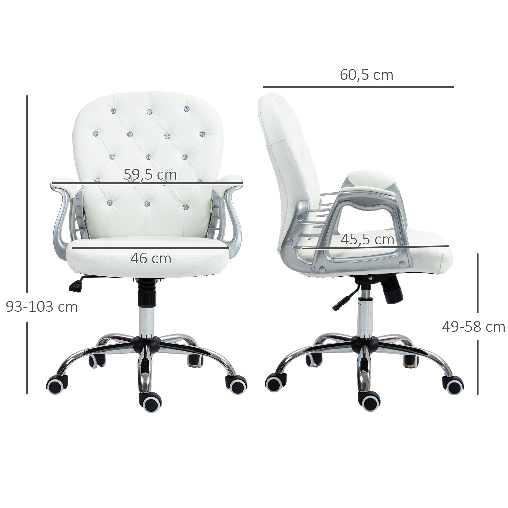 Kontoritool, ergonoomiline lauatool käetugedega, polsterdatud seljatugi, valge
