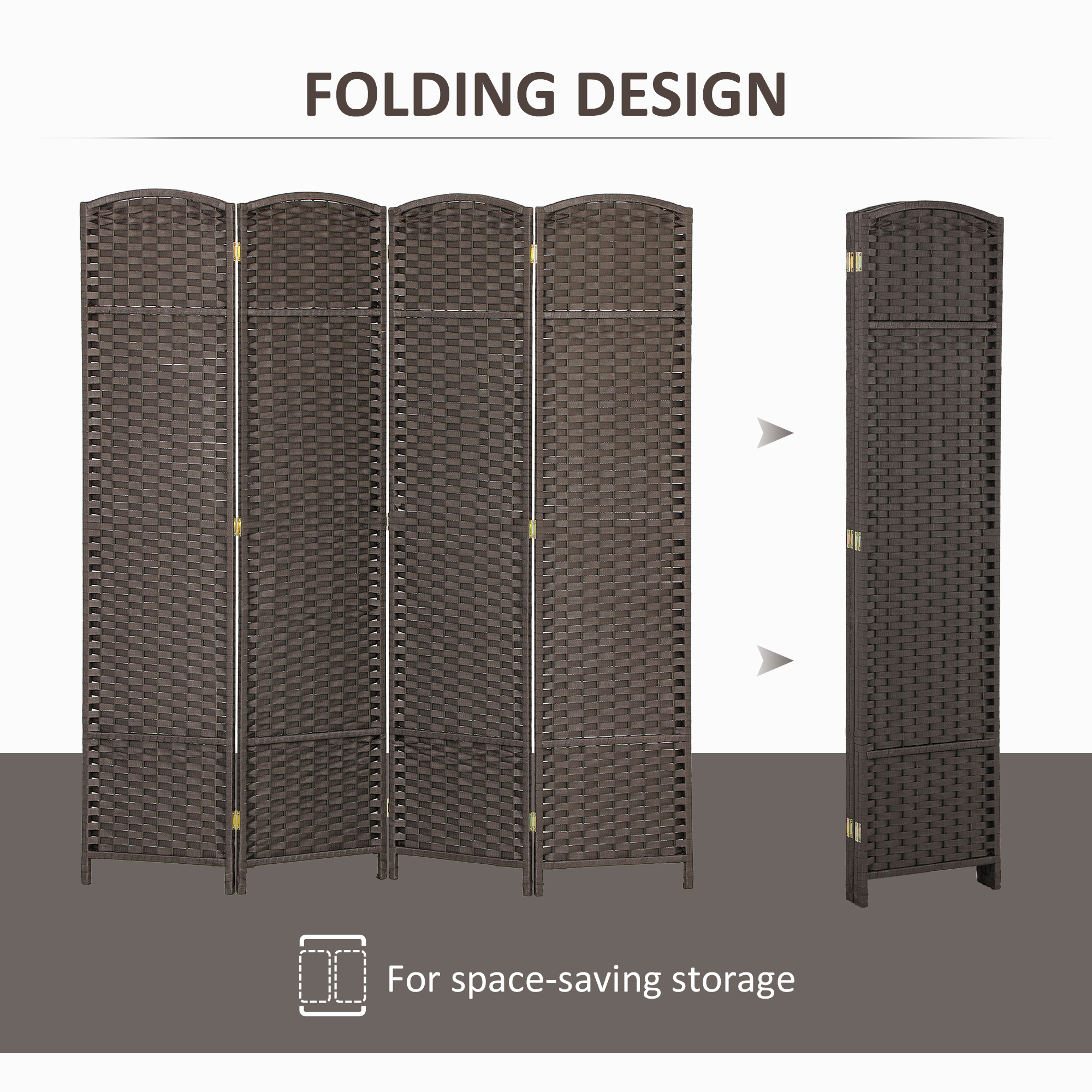 HOMCOM 4 Panel Folding Room Divider, Freestanding Privacy Screen for Living Room, Bedroom and Office, 160 x 170cm, Brown 5