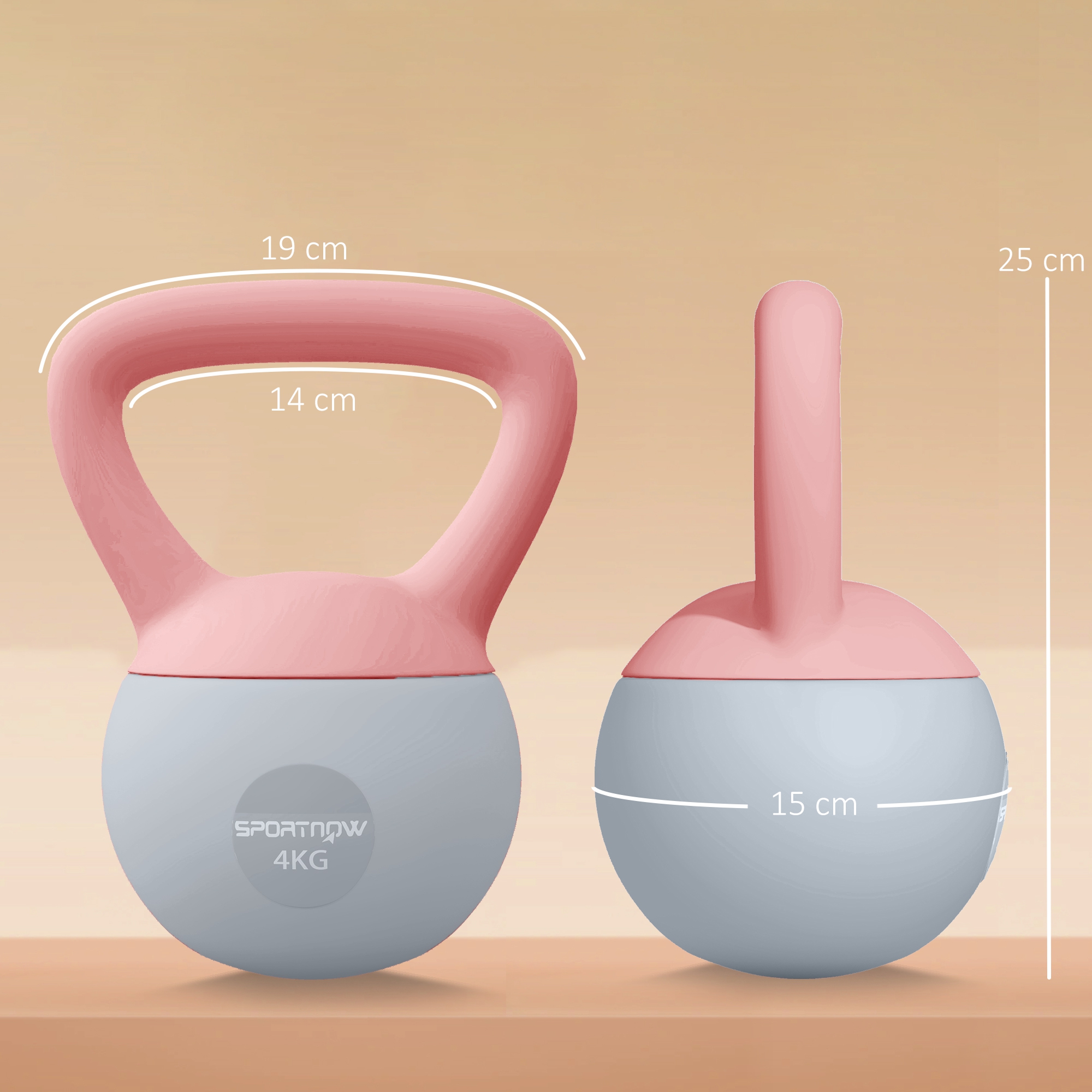 SPORTNOW 4KG Soft Kettlebell, Kettlebell with Non-Slip Handle for Home Gym, Weight Lifting, Strength Training, Pink/Grey 3