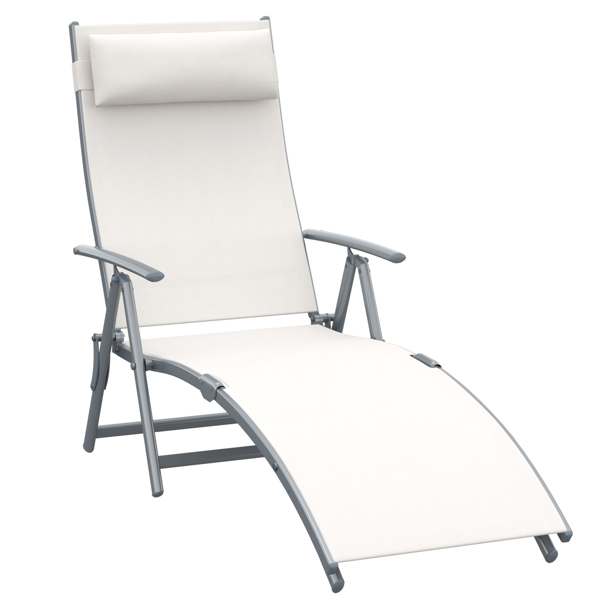 Outsunny Tumbona Plegable con Respaldo Ajustable a 7 Posiciones, Incluye Almohada, Textilene, Ideal para Piscina y Terraza, Blanco   Aosom España