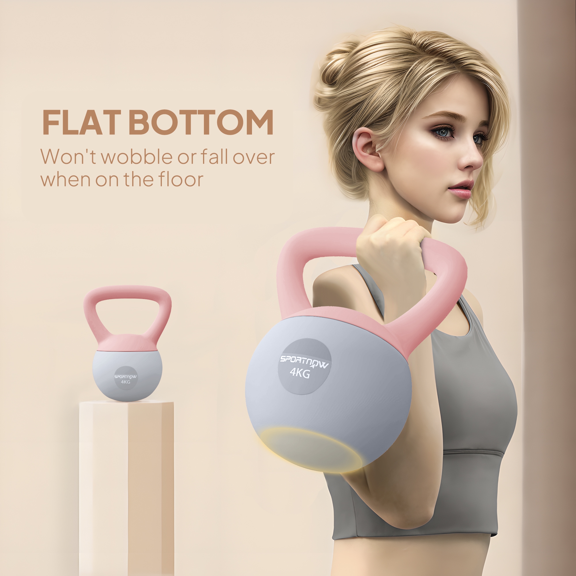 SPORTNOW 4KG Soft Kettlebell, Kettlebell with Non-Slip Handle for Home Gym, Weight Lifting, Strength Training, Pink/Grey 6
