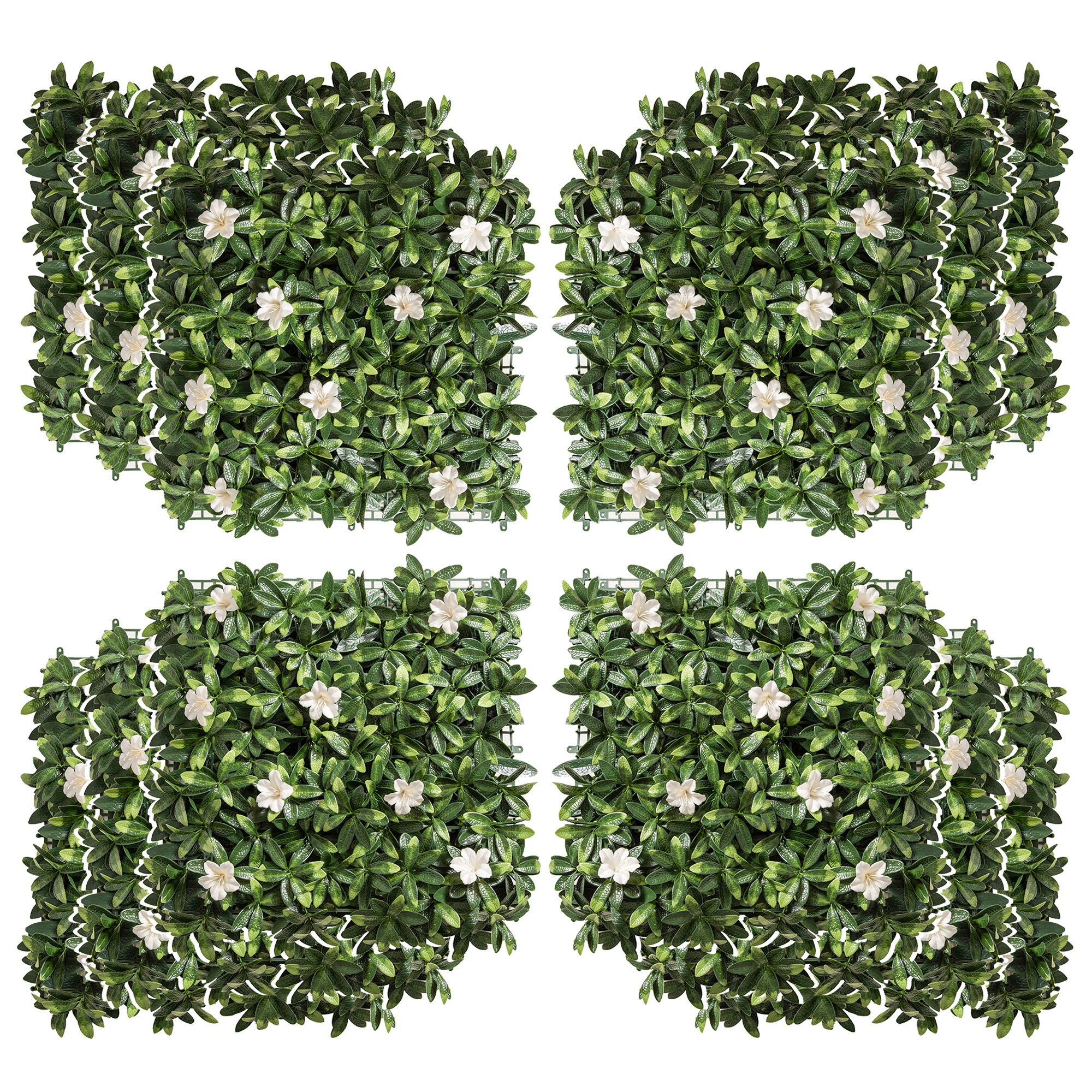 Outsunny 12PCS Artificial Boxwood Wall Panels 50cm x 50cm Rhododendron Privacy Fence Screen Faux Hedge Greenery Backdrop for Home Garden Backyard Balcony