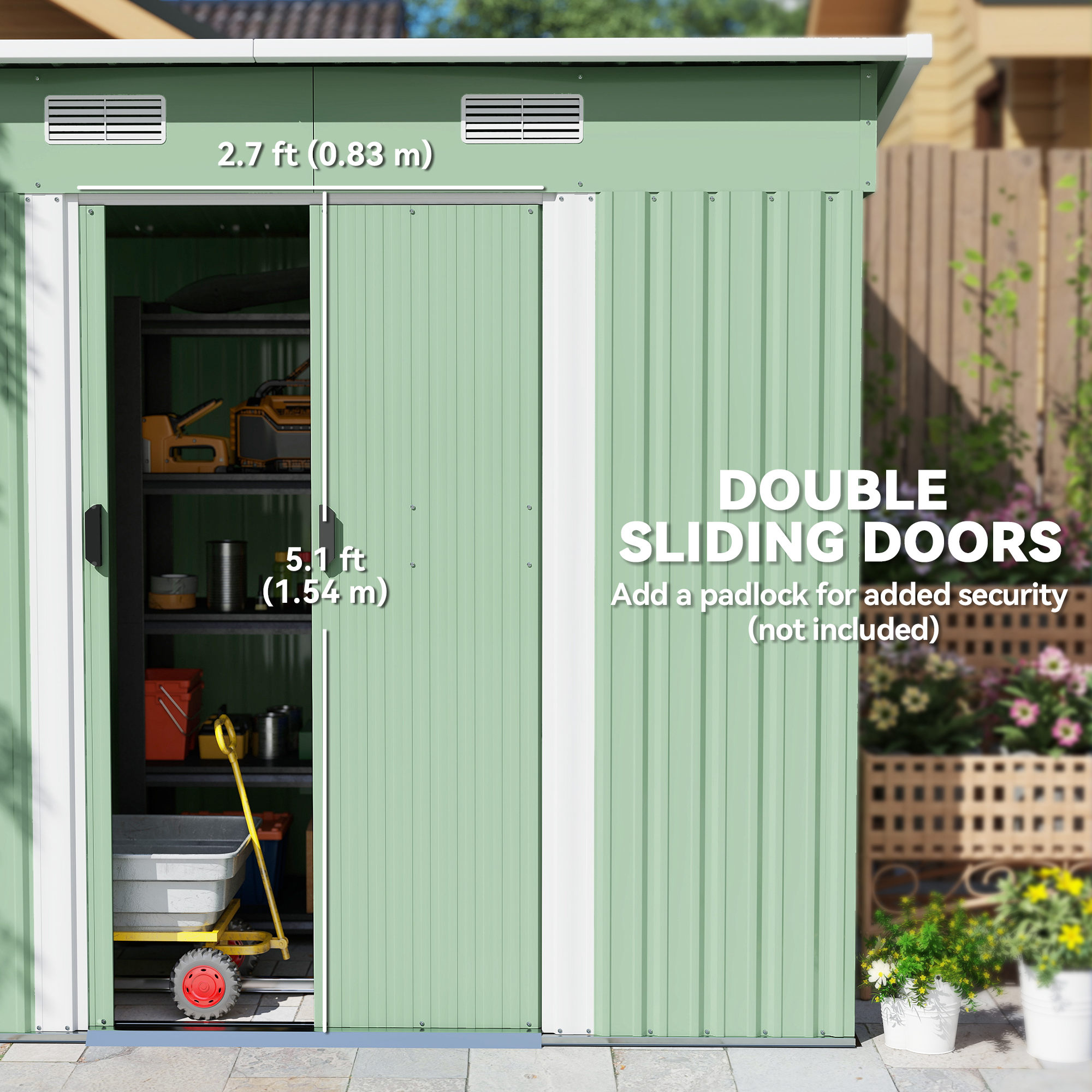 Outsunny 7 x 4ft Outdoor Garden Metal Storage Shed, Tool Storage Box for Backyard, Patio and Lawn, Light Green 5
