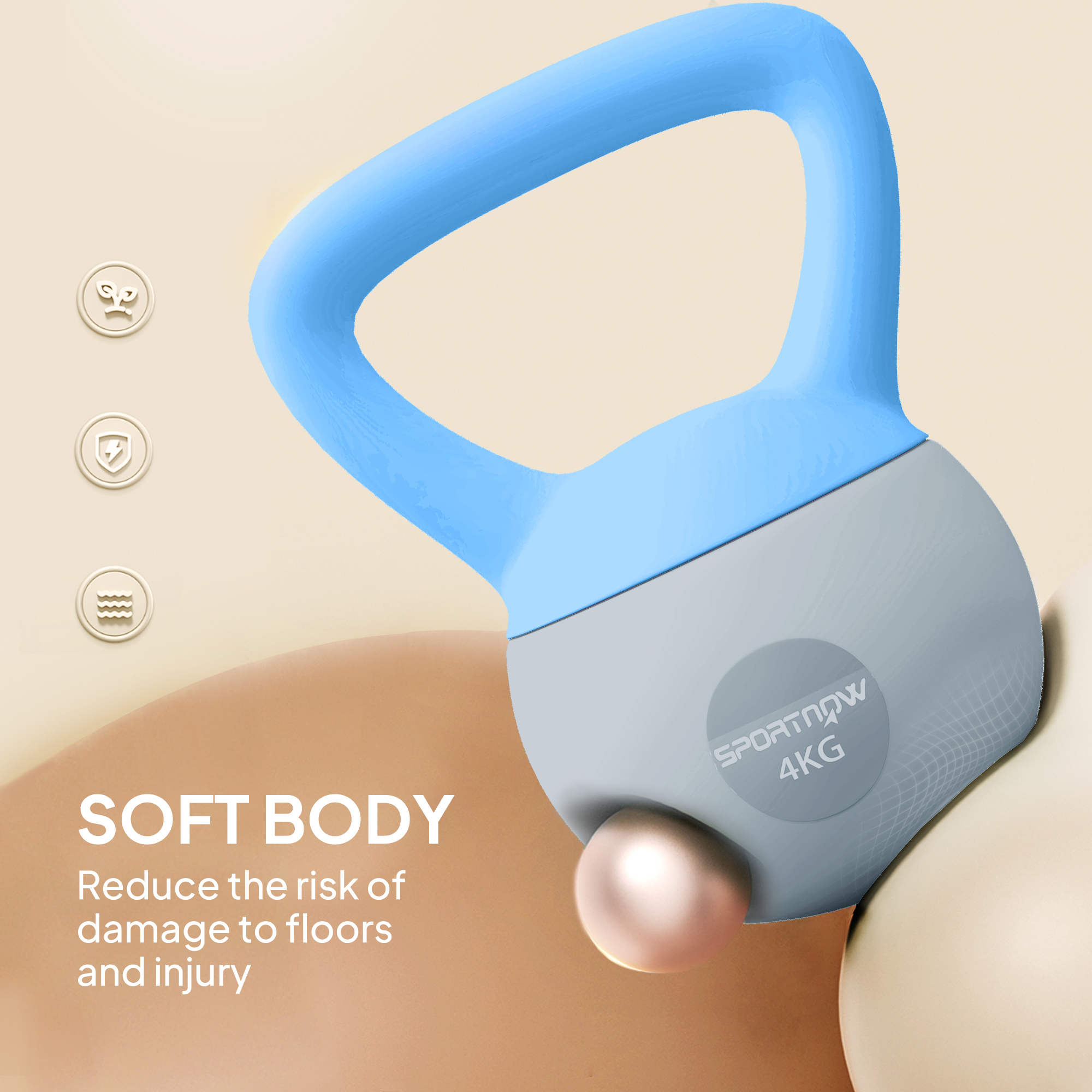 SPORTNOW 4KG Soft Kettlebell, Kettlebell with Non-Slip Handle for Home Gym, Weight Lifting, Strength Training, Light Blue/Grey 4