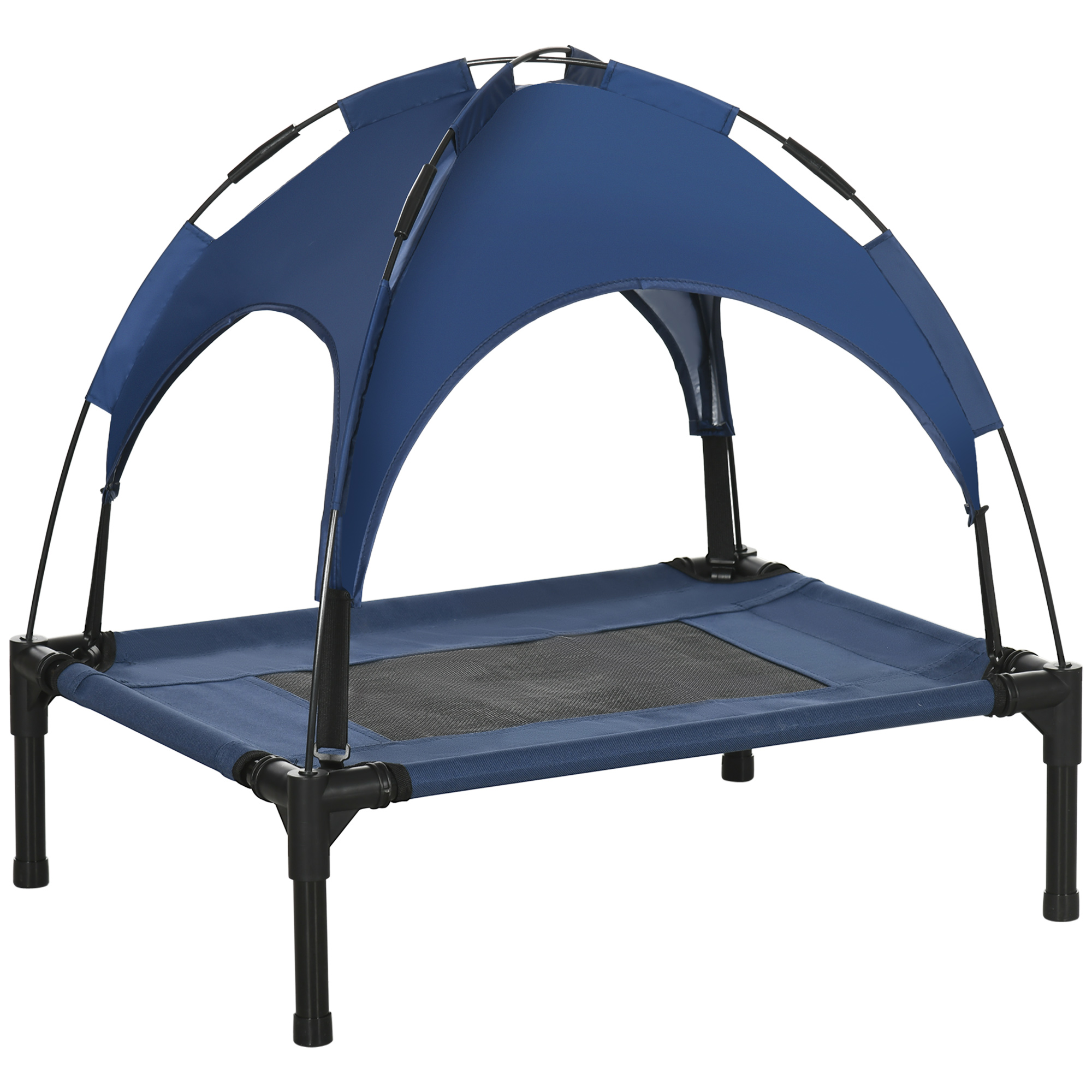 PawHut Raised Dog Bed Waterproof Elevated Pet Cot with Breathable Mesh UV Protection Canopy Brown, for Small Dogs, 61 x 46 x 62cm