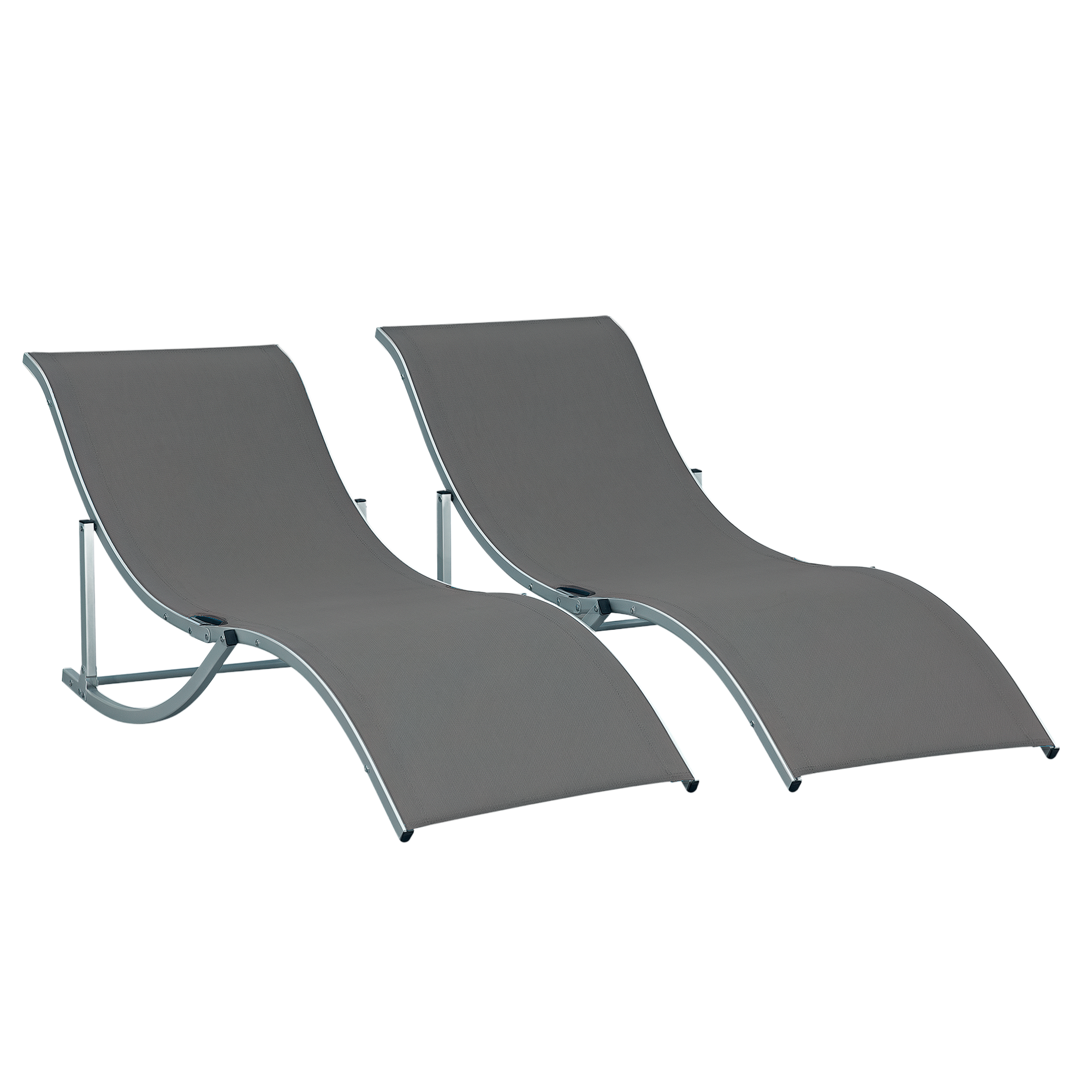 Outsunny Lot de 2 bains de soleil pliable transat 2 places chaise longue double revêtement textilène structure alu. 165 x 61 x 63 cm gris foncé Outsunny Lot de 2 bains de soleil pliable transat 2 places chaise longue double revêtement textilène structure alu. 165 x 61 x 63 cm gris foncé