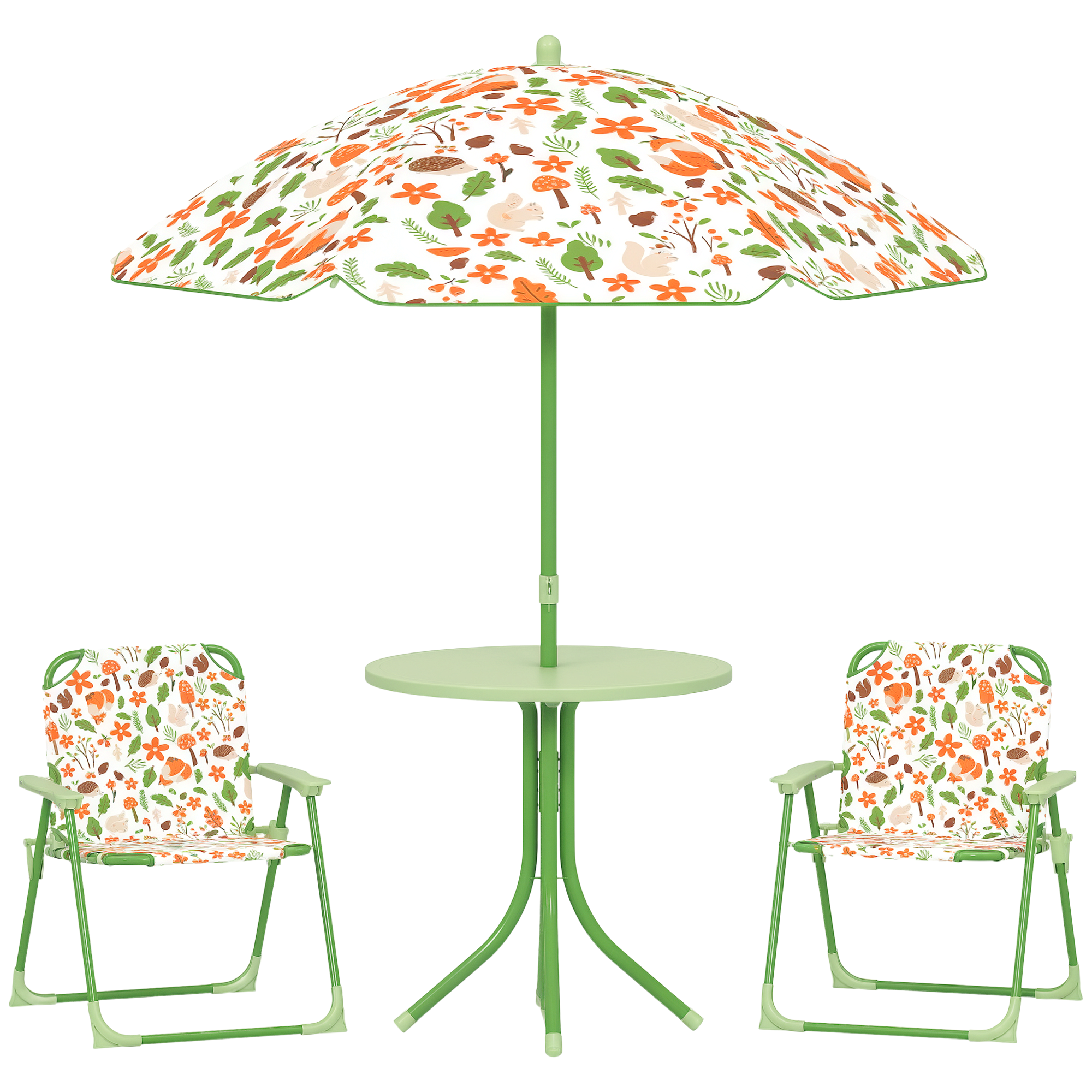 Image of AIYAPLAY Set da Giardino per Bambini 2-5 Anni con Tavolino Rotondo, 2 Sedie Pieghevoli e un Ombrellone, Verde cod005