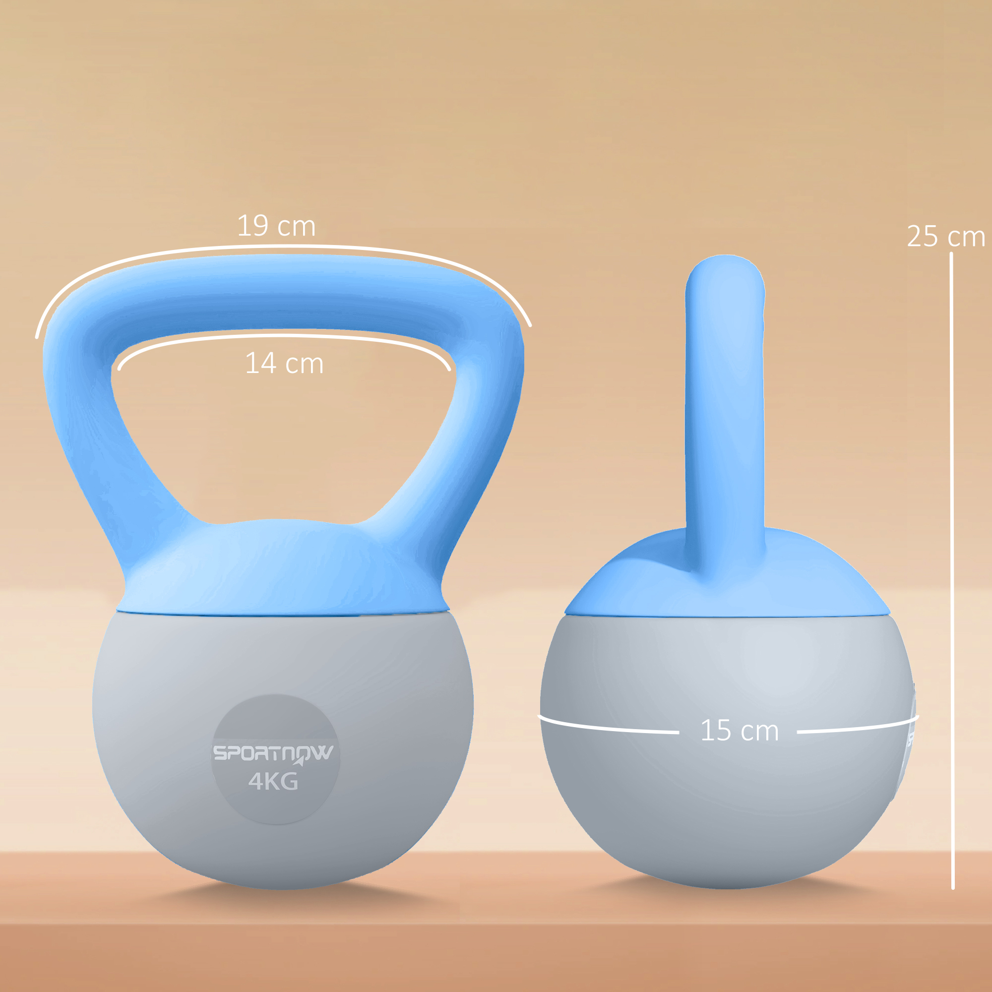 SPORTNOW 4KG Soft Kettlebell, Kettlebell with Non-Slip Handle for Home Gym, Weight Lifting, Strength Training, Light Blue/Grey 3