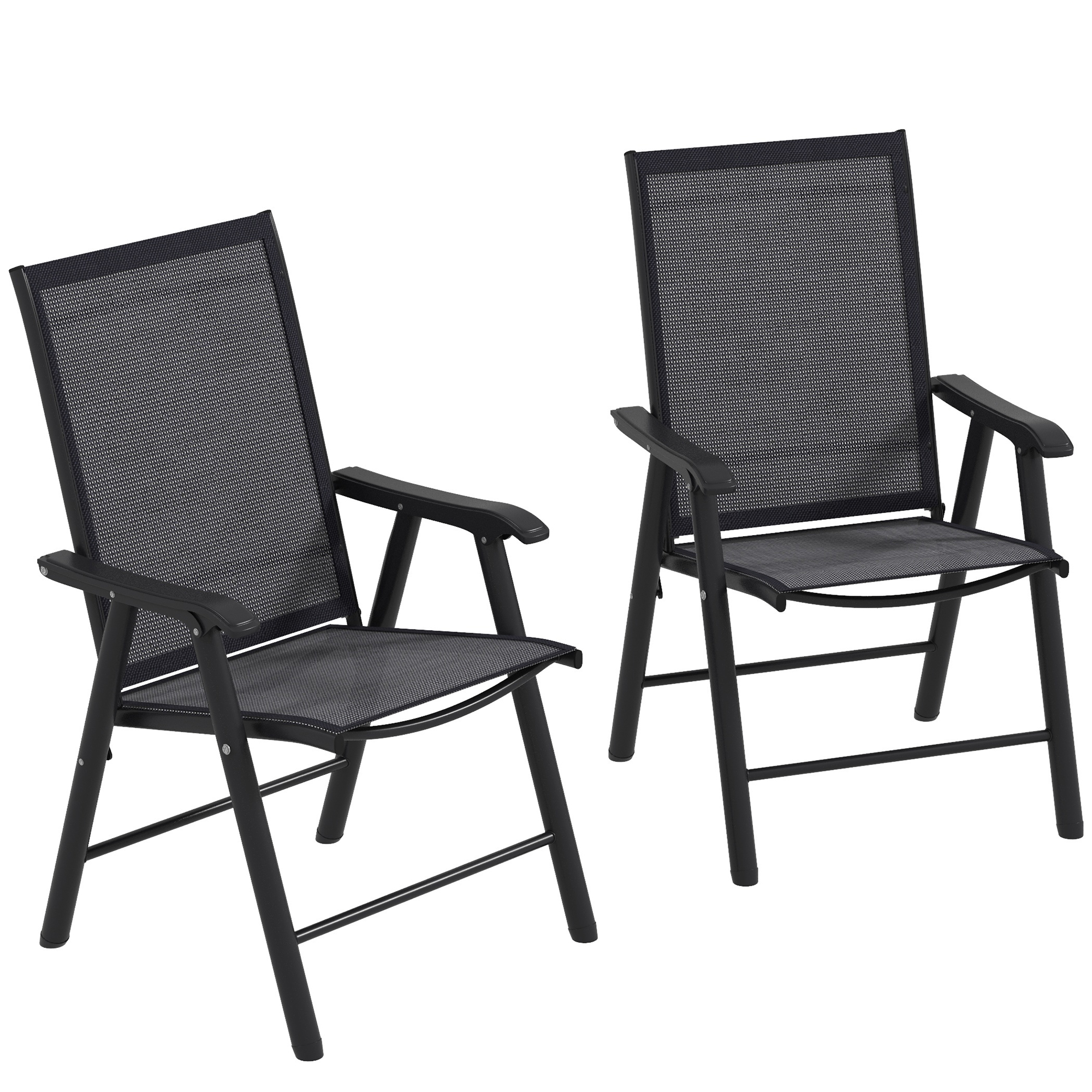 Outsunny Conjunto de 2 Sillas de Camping Plegables con Reposabrazos para Jardín Terraza Carga 110 kg 58x64x94 cm Gris Oscuro