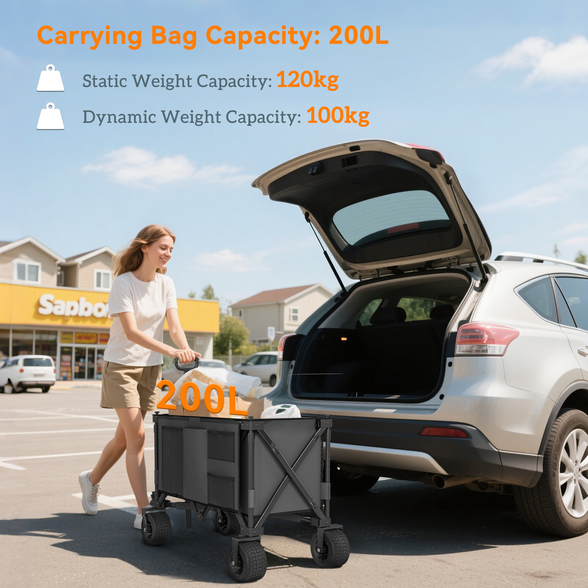 Outsunny Folding Garden Trolley, Cargo Traile on Wheels, Collapsible Camping Trolley, Outdoor Utility Wagon, Dark Grey 7