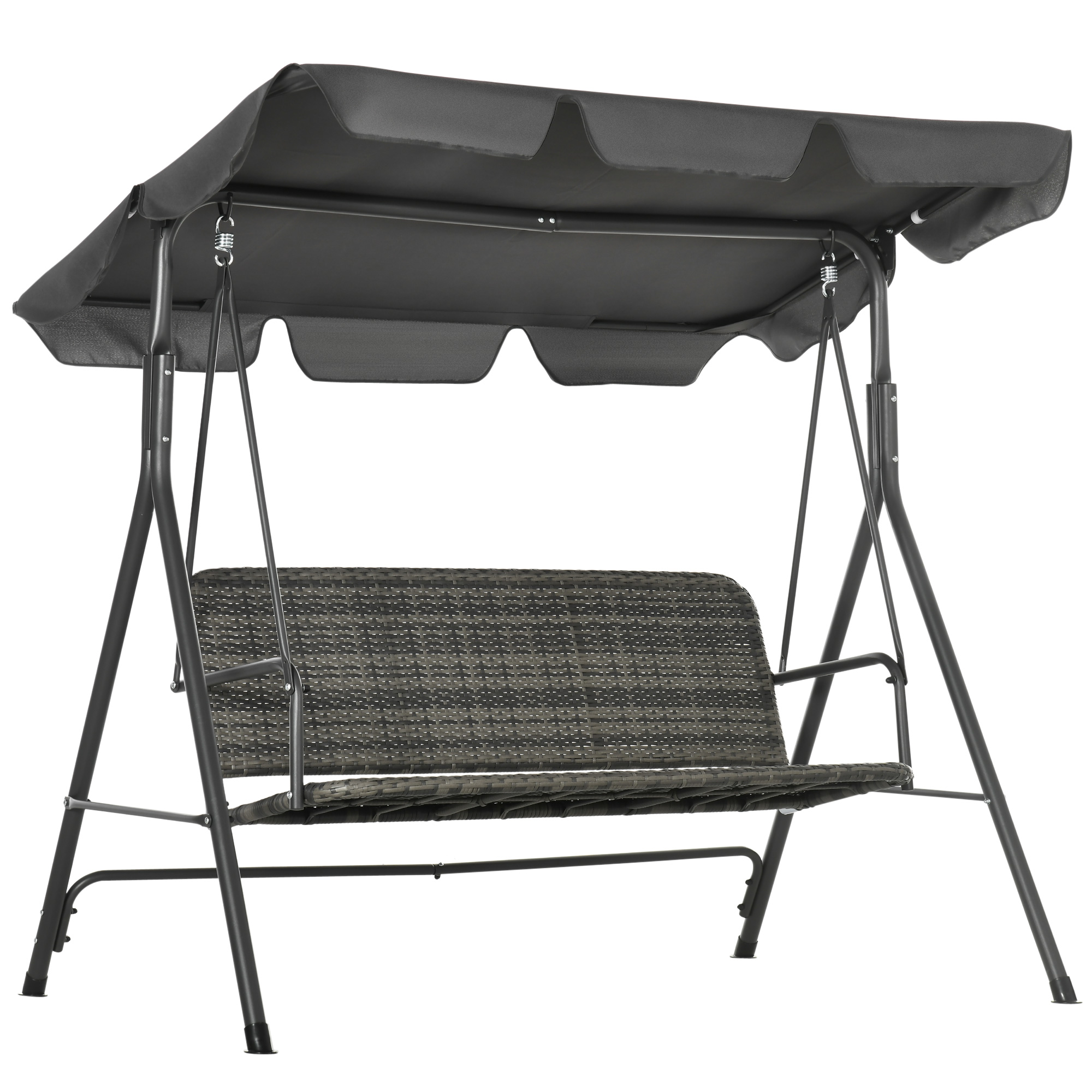 Outsunny Balancín de Exterior de Jardín de 3 Plazas con Toldo Ajustable Asiento de Ratán PE y Reposabrazos 167x112x153 cm Gris   Aosom España