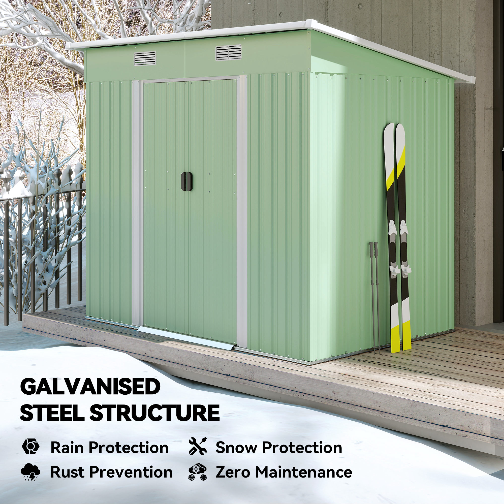 Outsunny 7 x 4ft Outdoor Garden Metal Storage Shed, Tool Storage Box for Backyard, Patio and Lawn, Light Green 4