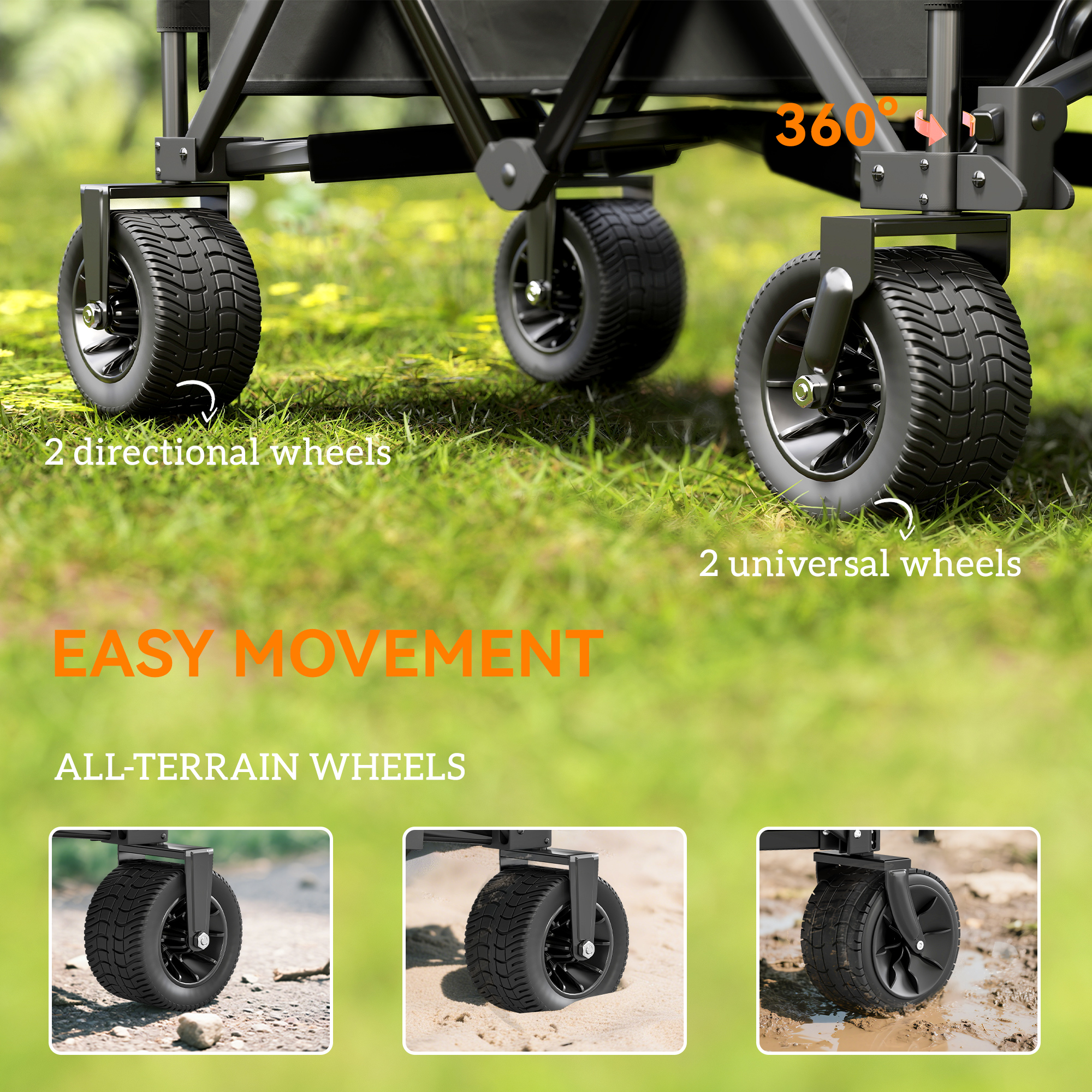 Outsunny Folding Garden Trolley, Cargo Traile on Wheels, Collapsible Camping Trolley, Outdoor Utility Wagon, Dark Grey 6