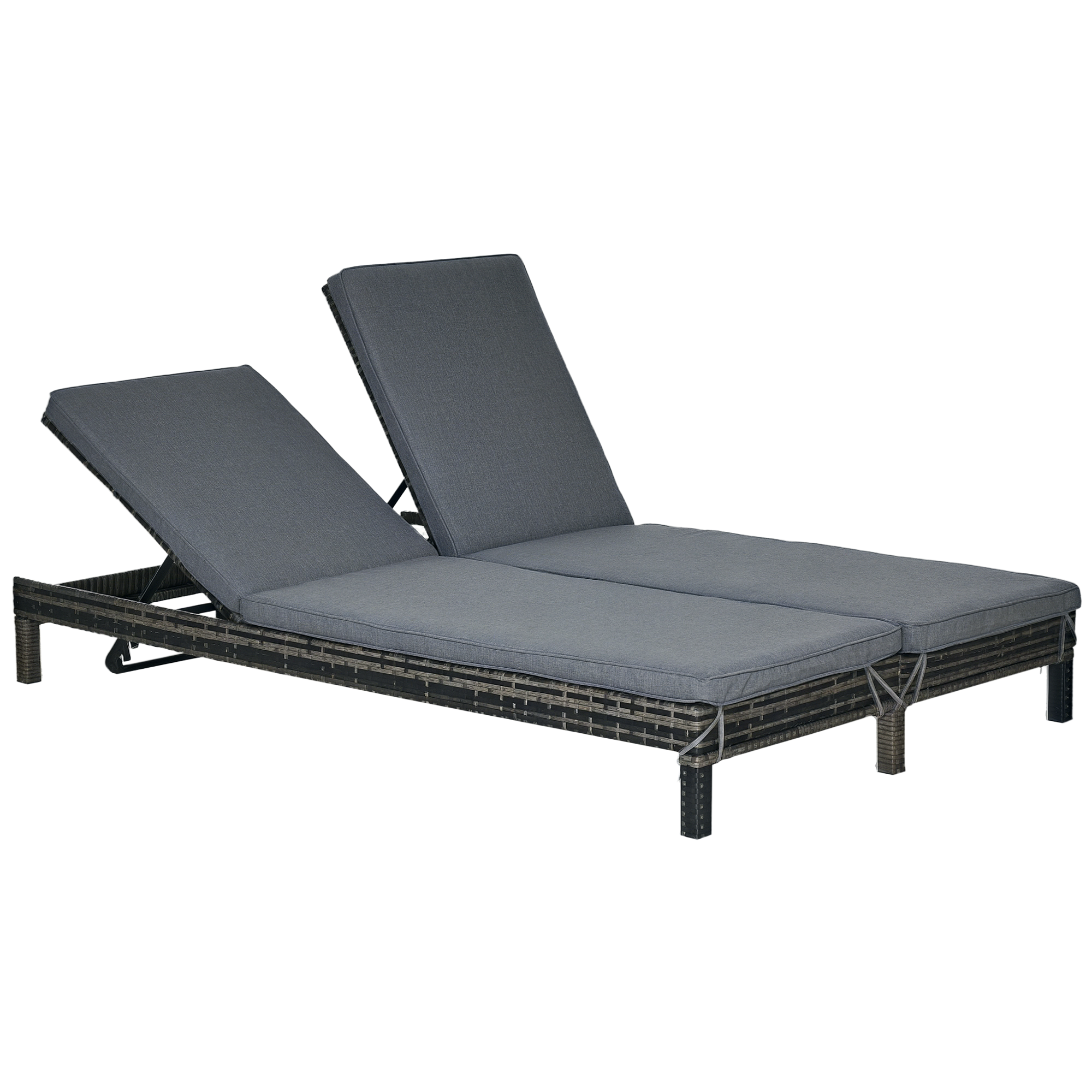 Outsunny Bain de soleil transat 2 places - grand confort - dossier inclinable multi-positions - matelas fournis - résine tressée gris Outsunny Bain de soleil transat 2 places - grand confort - dossier inclinable multi-positions - matelas fournis - résine tressée gris