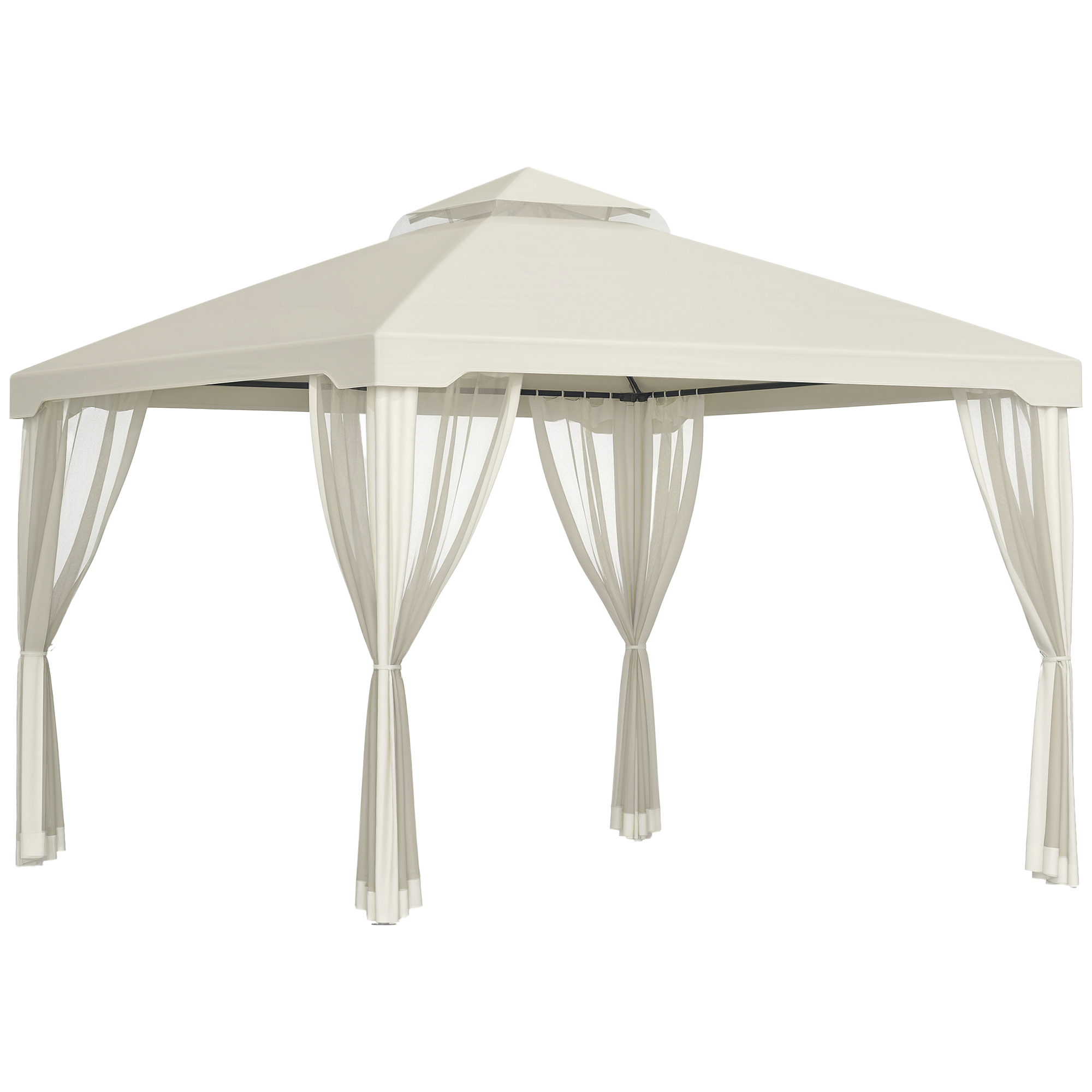 Outsunny Pavillon de jardin tonnelle barnum style colonial double toit toiles moustiquaires amovibles zippées crème
