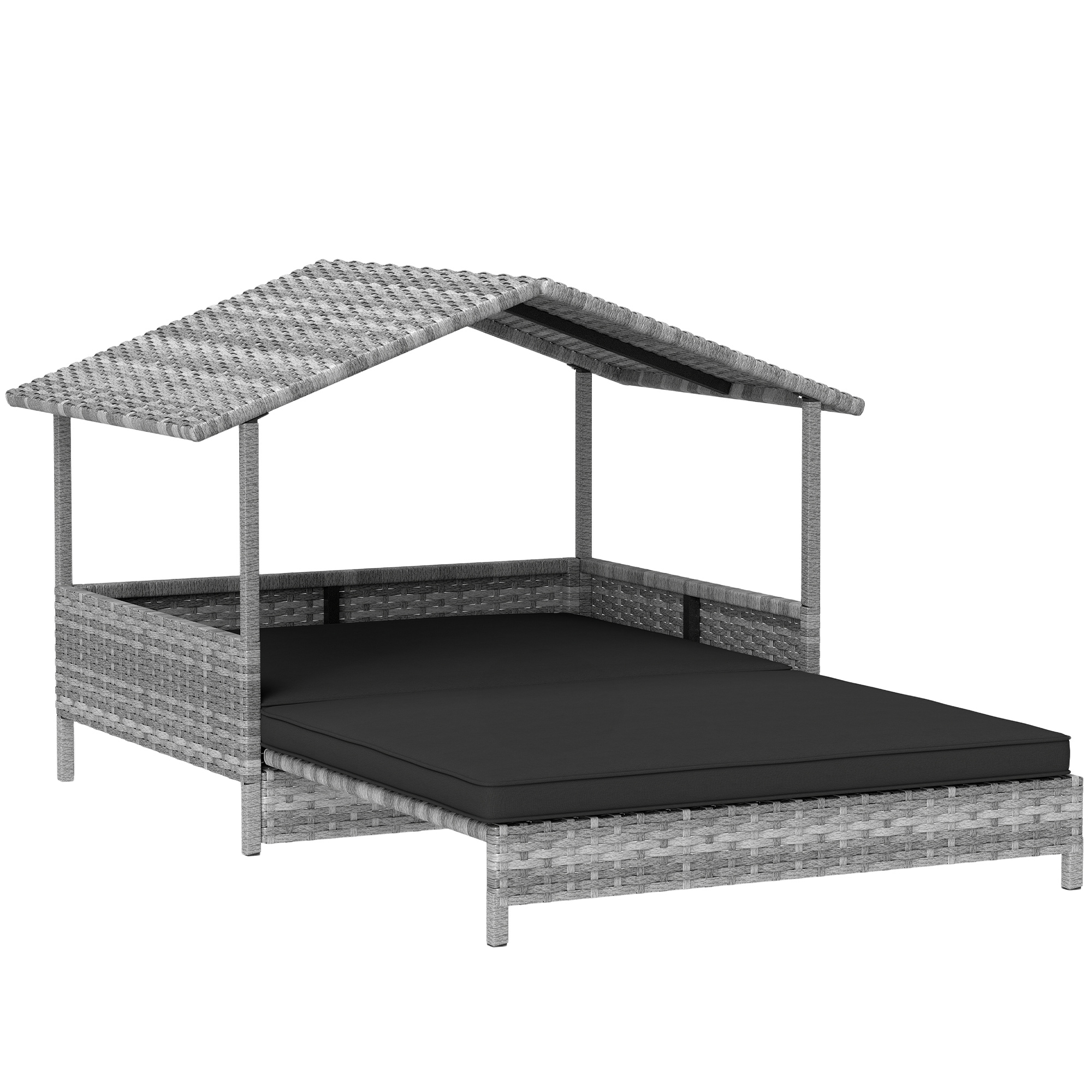 PawHut Extendable Elevated Dog Bed, Rattan Dog House, with Water-Resistant Roof, Removable Cushion, Cream
