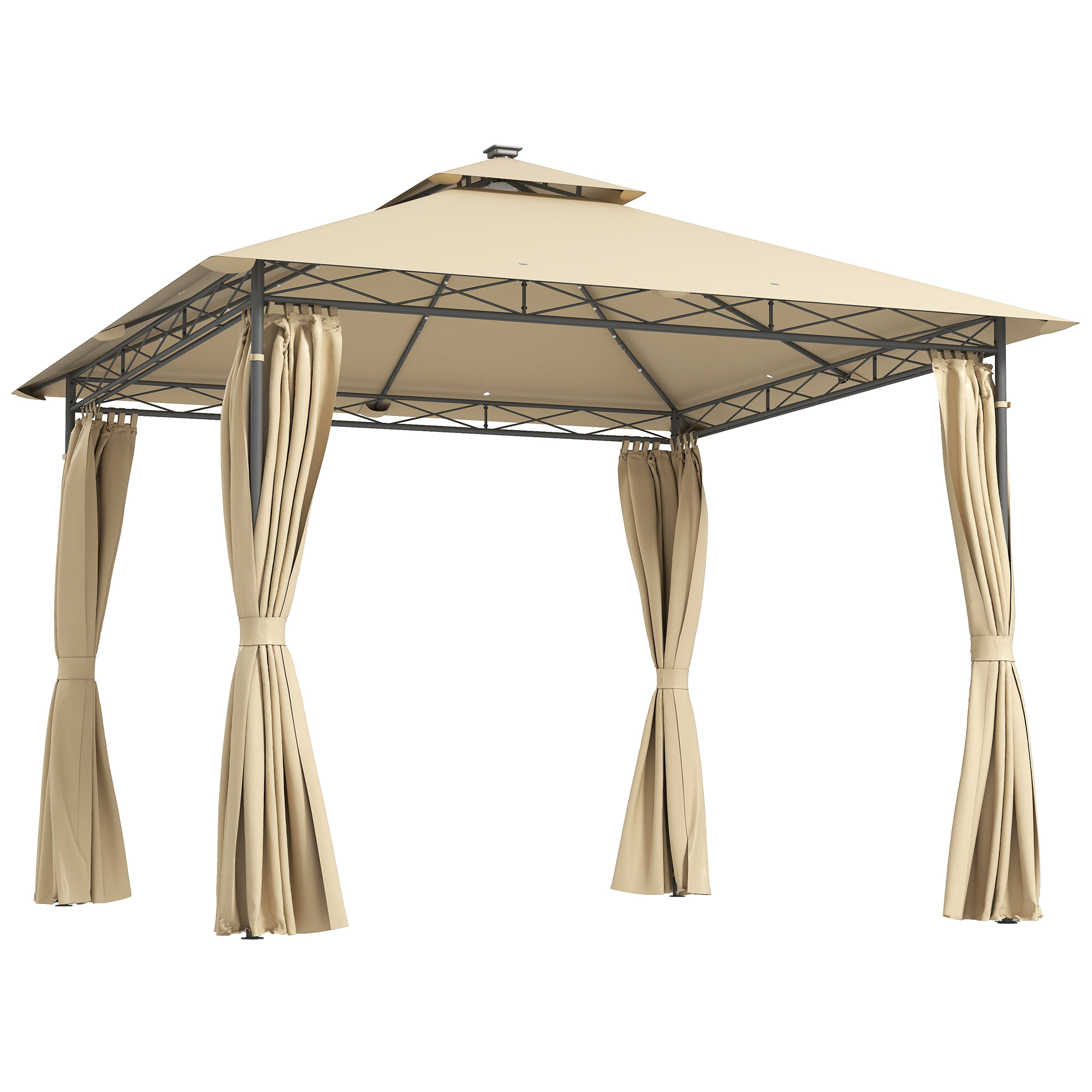 Outsunny 3 x 3 m Solar LED Metal Gazebo - Beige