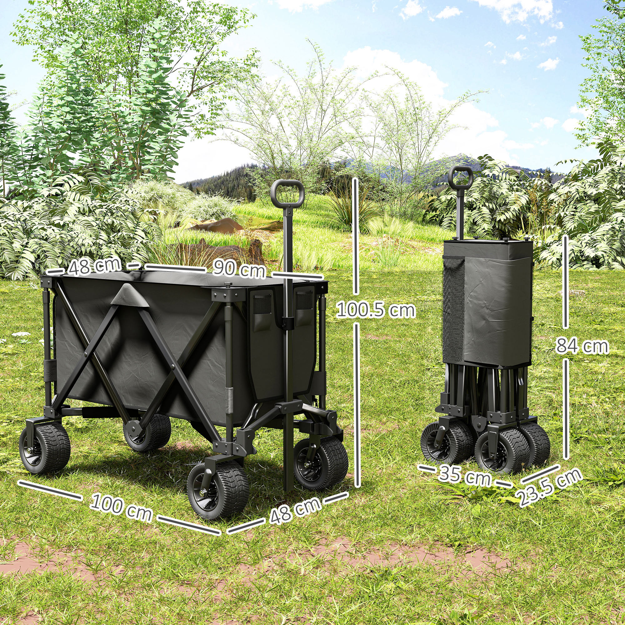 Outsunny Folding Garden Trolley, Cargo Traile on Wheels, Collapsible Camping Trolley, Outdoor Utility Wagon, Dark Grey 3