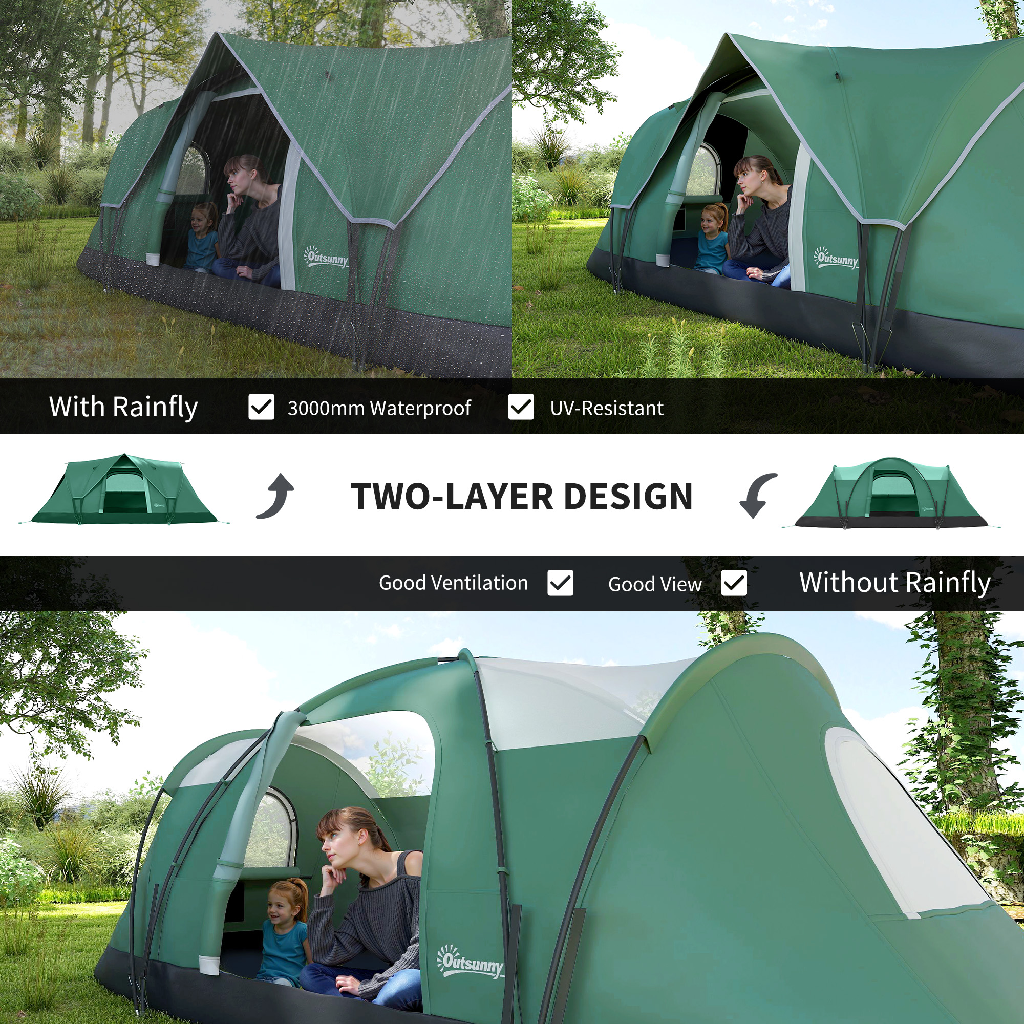 Outsunny 5-6 Man Dome Camping Tent Dark Green 4