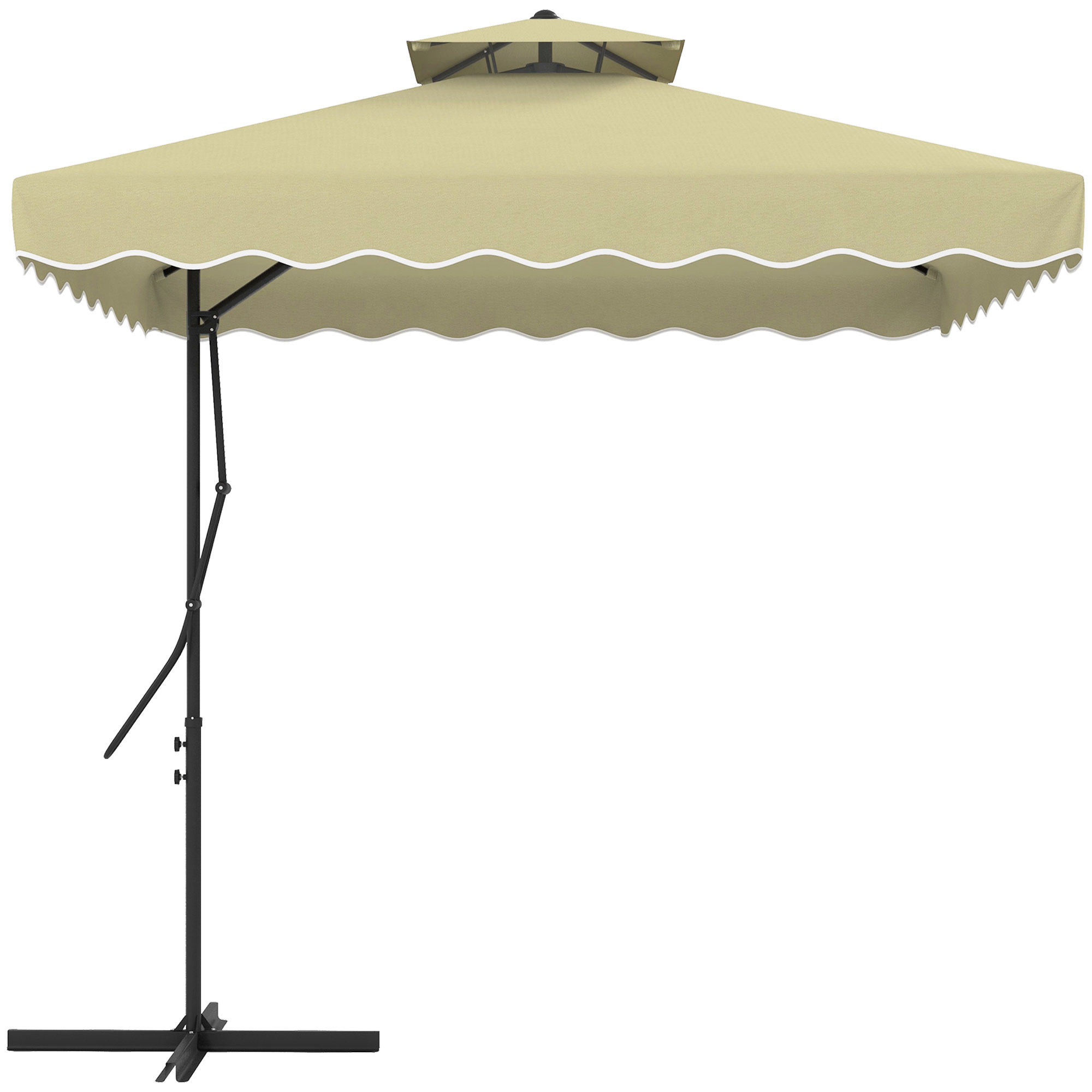 Image of Outsunny Ombrellone Decentrato 2.5x2.5 m con Base a Croce e Apertura a Manovella, in Metallo e Poliestere Beige006
