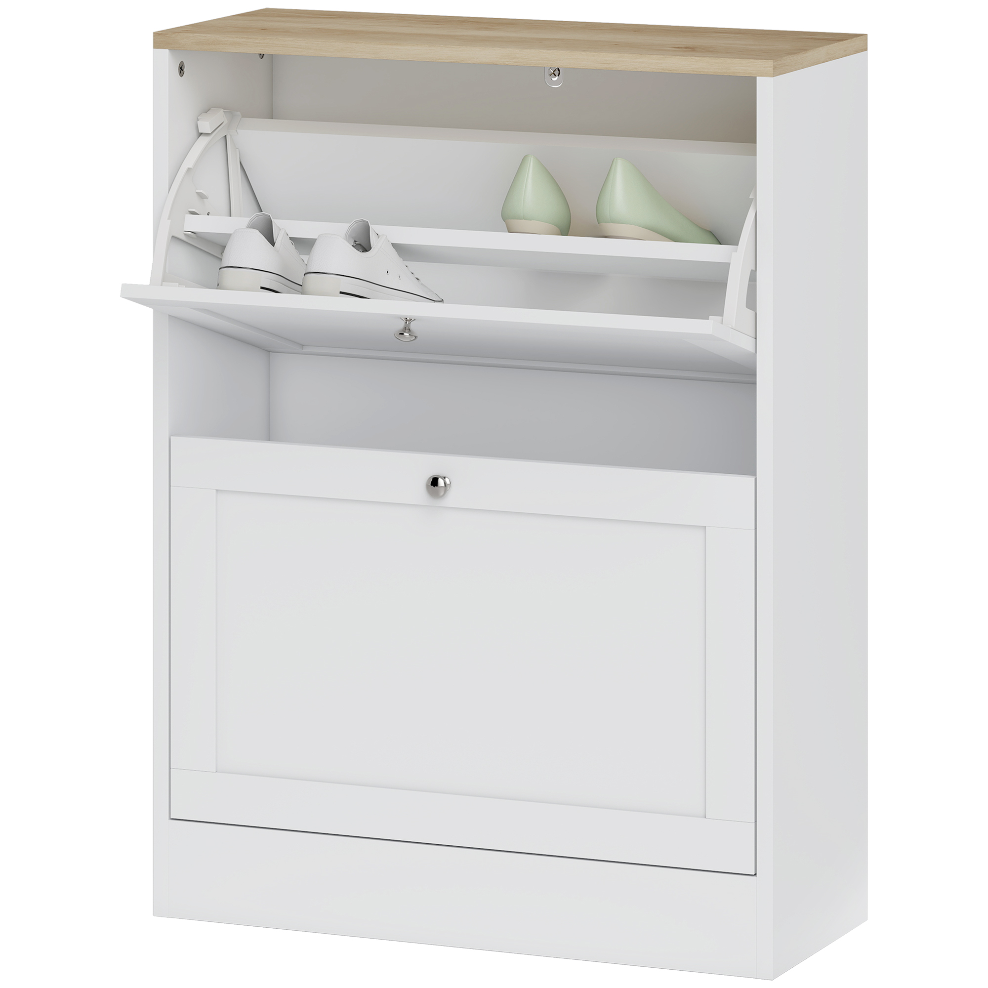 HOMCOM Meuble à chaussures 12 paires, meuble d'entrée avec 2 tiroirs rabattables et étagères réglables, 60 x 24 x 80 cm, blanc