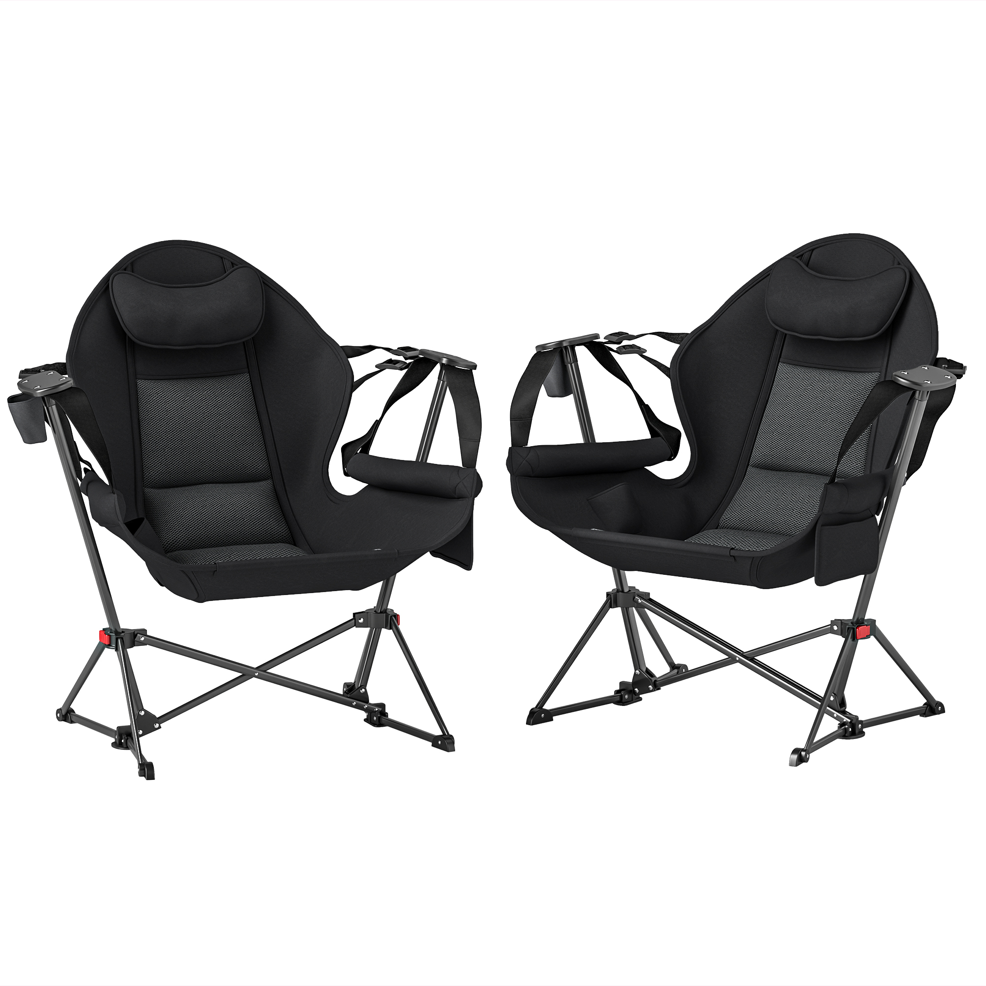 Outsunny Hammock Camping Chair Set of 2, Adjustable Back Portable Swinging Camping Chair with Cup Holder, Headrest, Padded Seat and Carry Bag for Travel Fishing Hiking, Black