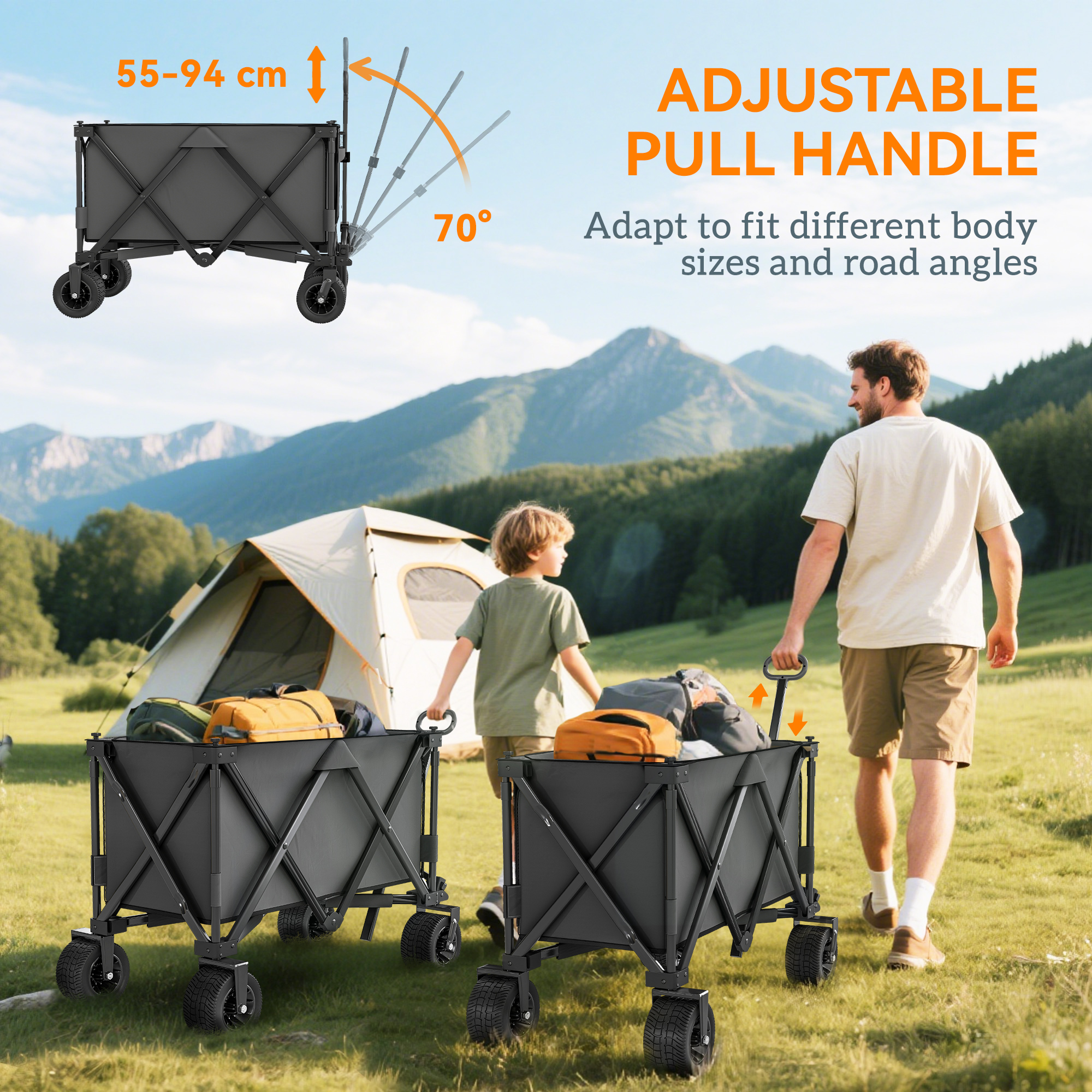 Outsunny Folding Garden Trolley, Cargo Traile on Wheels, Collapsible Camping Trolley, Outdoor Utility Wagon, Dark Grey 4