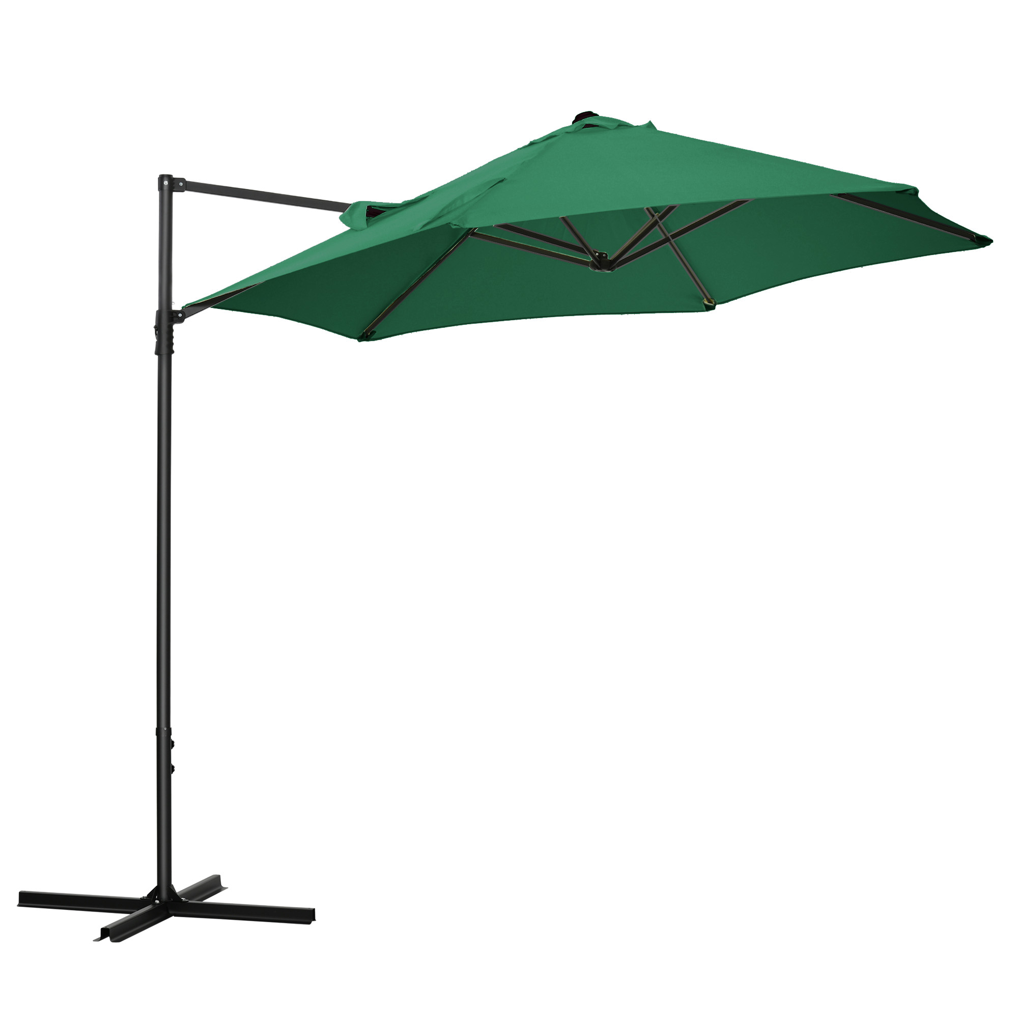 Outsunny 2.5M Garden Cantilever Parasol, Offset Roma Patio Umbrella Hanging Sun Shade Canopy Shelter with 360° Rotation and Cross Base, Green