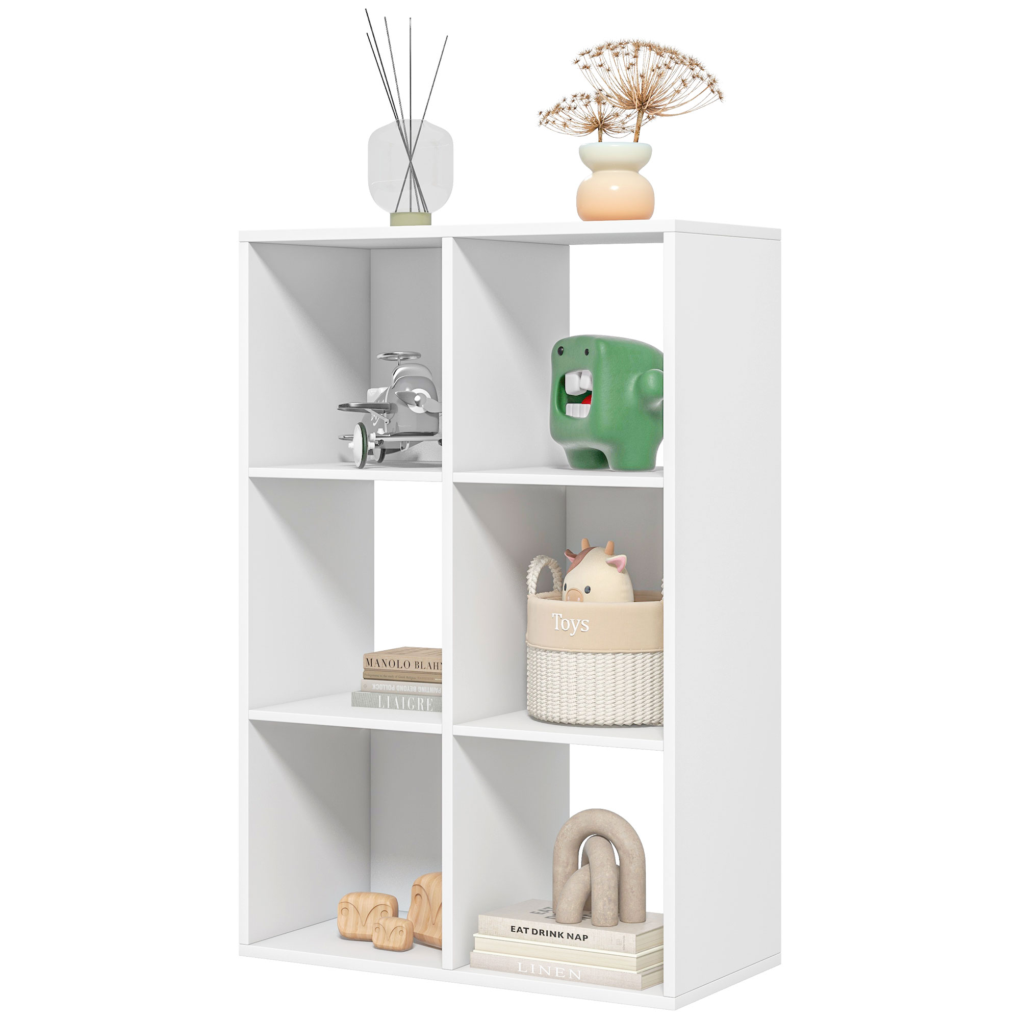 HOMCOM Weißes Bücherregal für Zuhause und Büro, Modernes Bücherregal mit Designregal, 6 Holzfächer, geräumig, Rechteckig, 61,5x29,5x91,5 cm, Weiß Aosom