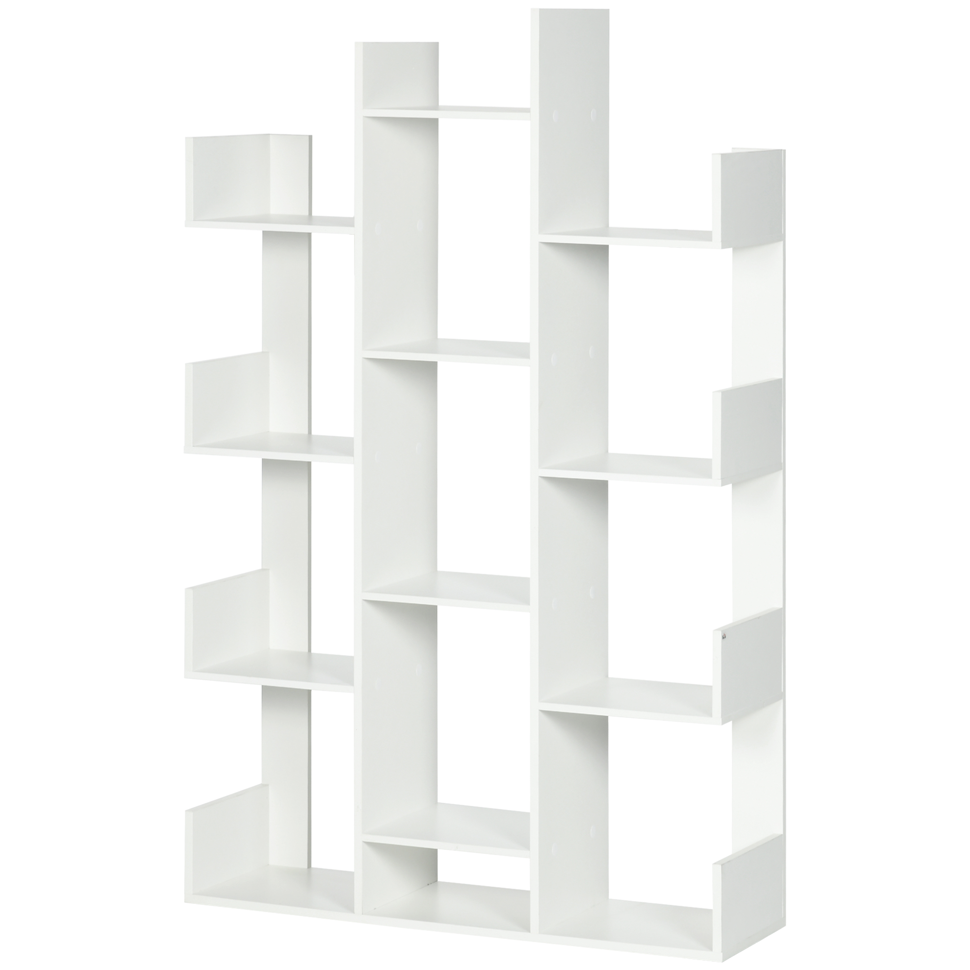 HOMCOM Mobiles Baum-Bücherregal mit 13 Regalen, Modernes Holzregal für Wohnzimmer, Arbeitszimmer, Büro, Weiß   Aosom – HOMCOM