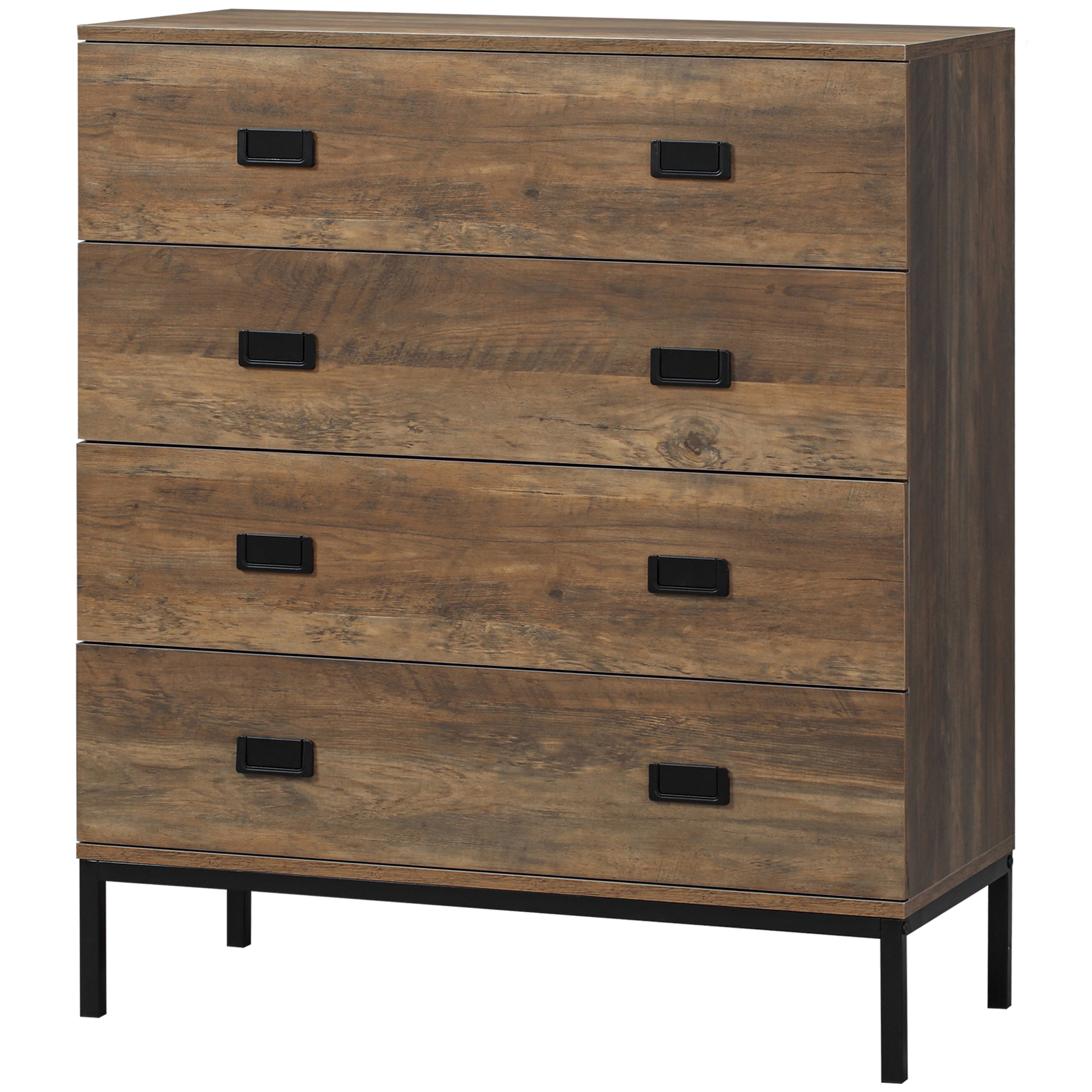 HOMCOM Kommode 4 Schubladen Aufbewahrungsmöbel Industrial Design schwarzes Metallgestell 80 x 39 x 95 cm braun   Aosom – HOMCOM