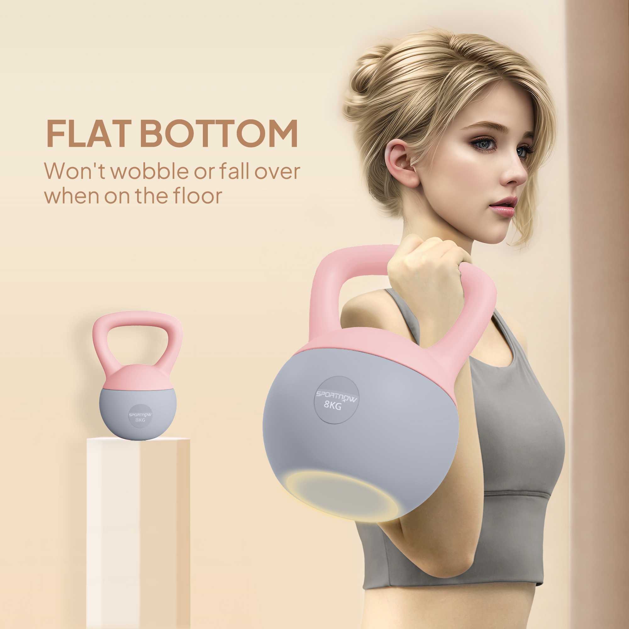 SPORTNOW 8KG Soft Kettlebell, Kettlebell with Non-Slip Handle for Home Gym, Weight Lifting, Strength Training, Pink/Grey 6