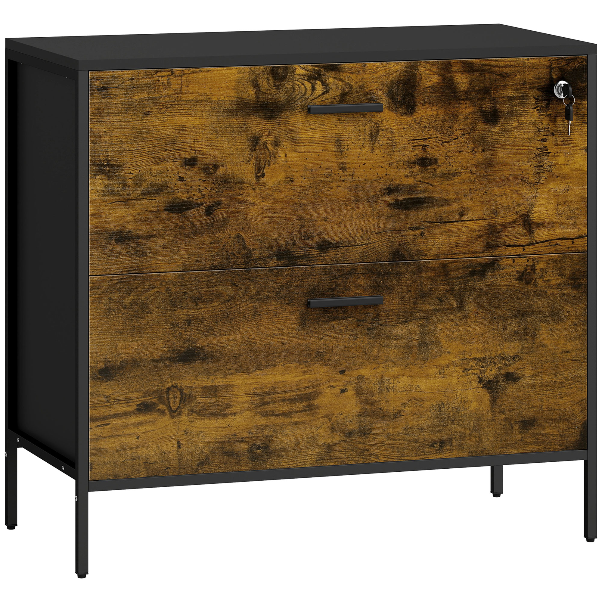 HOMCOM Cajonera de Oficina con 2 Cajones para Archivadores con Cerradura Carpetas Colgantes 80x39x73,5 cm Funcional Marrón | Aosom España